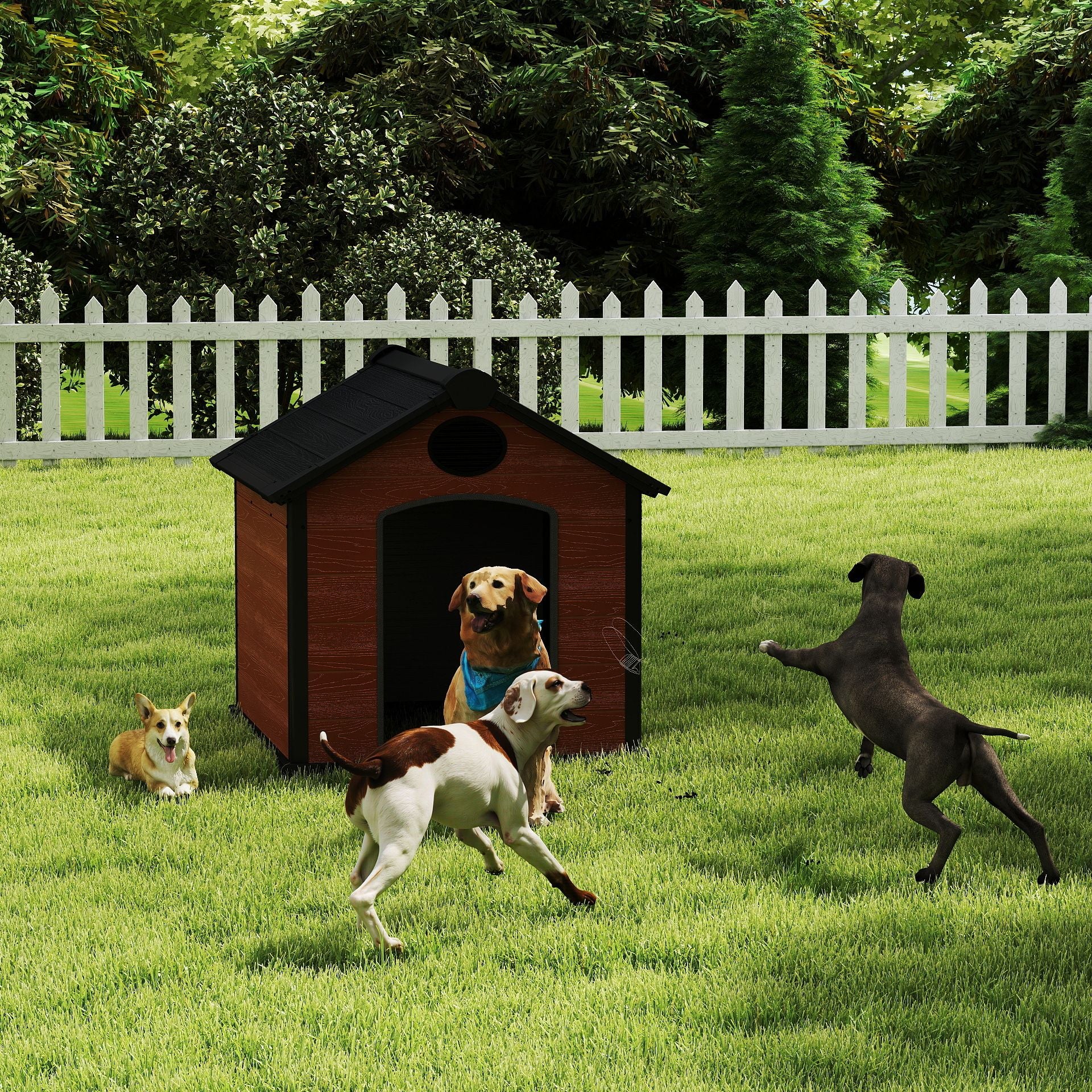 46" Large Dog House Outdoor Weatherproof, 3XL Big Dog House for 2 Large Dogs Outside, Insulated Igloo Pet House with Elevated Floor, Extra Durable Resin Plastic, 46Lx40Wx40H, Rustic Brown