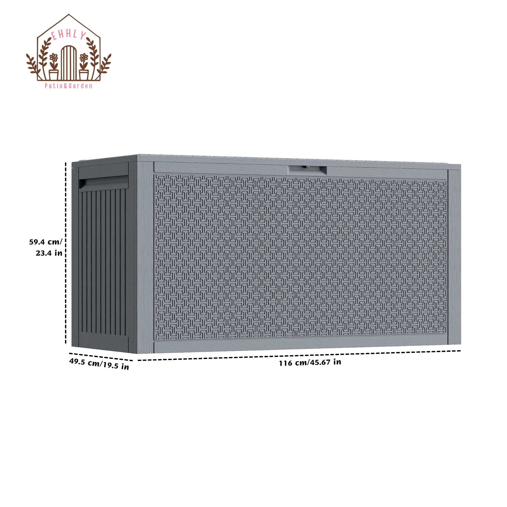 EHHLY 90 Gallon Outdoor Storage Box, Lockable Package Outside Storage Box Waterproof, Patio Cushions Deck Storage Boxes, Rattan Plastic Garden Hose Containers Resin Pool Storage Bins with lids, Grey