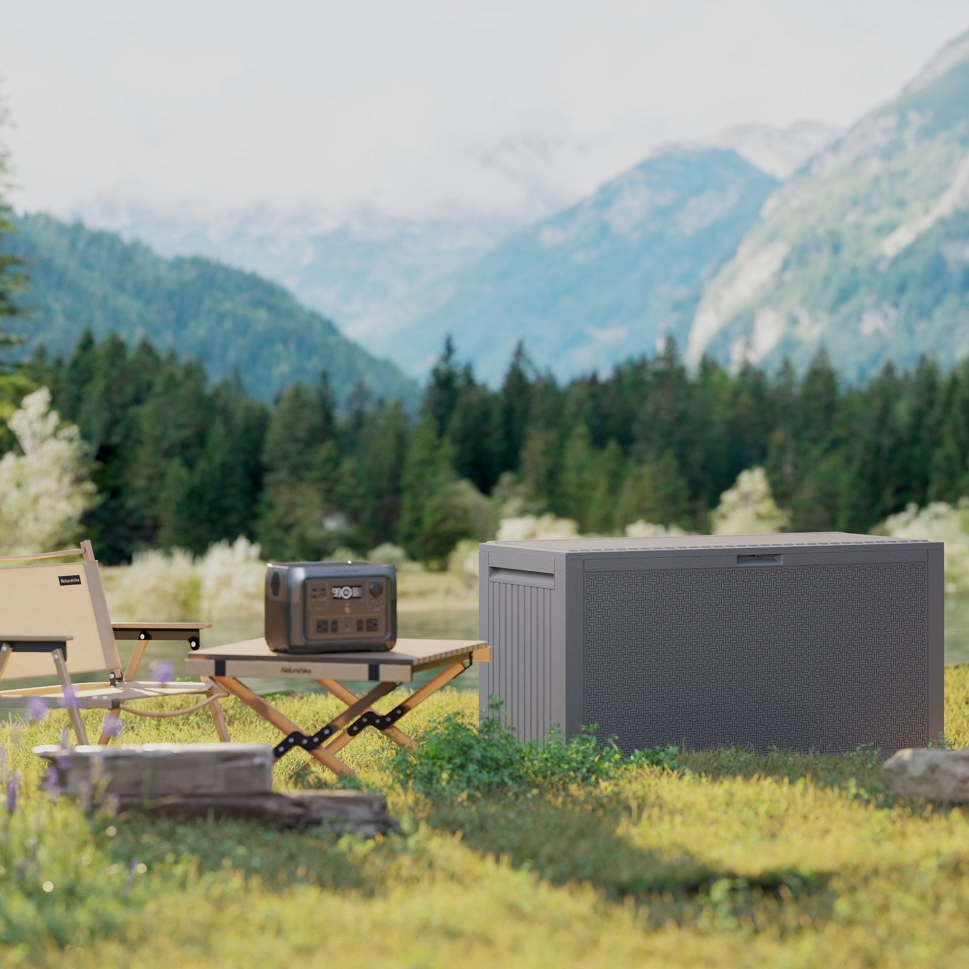 EHHLY 90 Gallon Outdoor Storage Box, Lockable Package Outside Storage Box Waterproof, Patio Cushions Deck Storage Boxes, Rattan Plastic Garden Hose Containers Resin Pool Storage Bins with lids, Grey