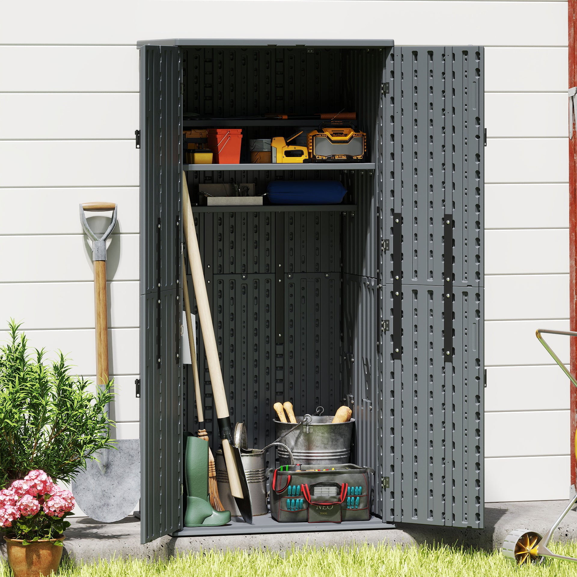 EHHLY Heavy Duty Tall Storage Cabinet Outdoor Weatherproof, 28 Cuft Ga
