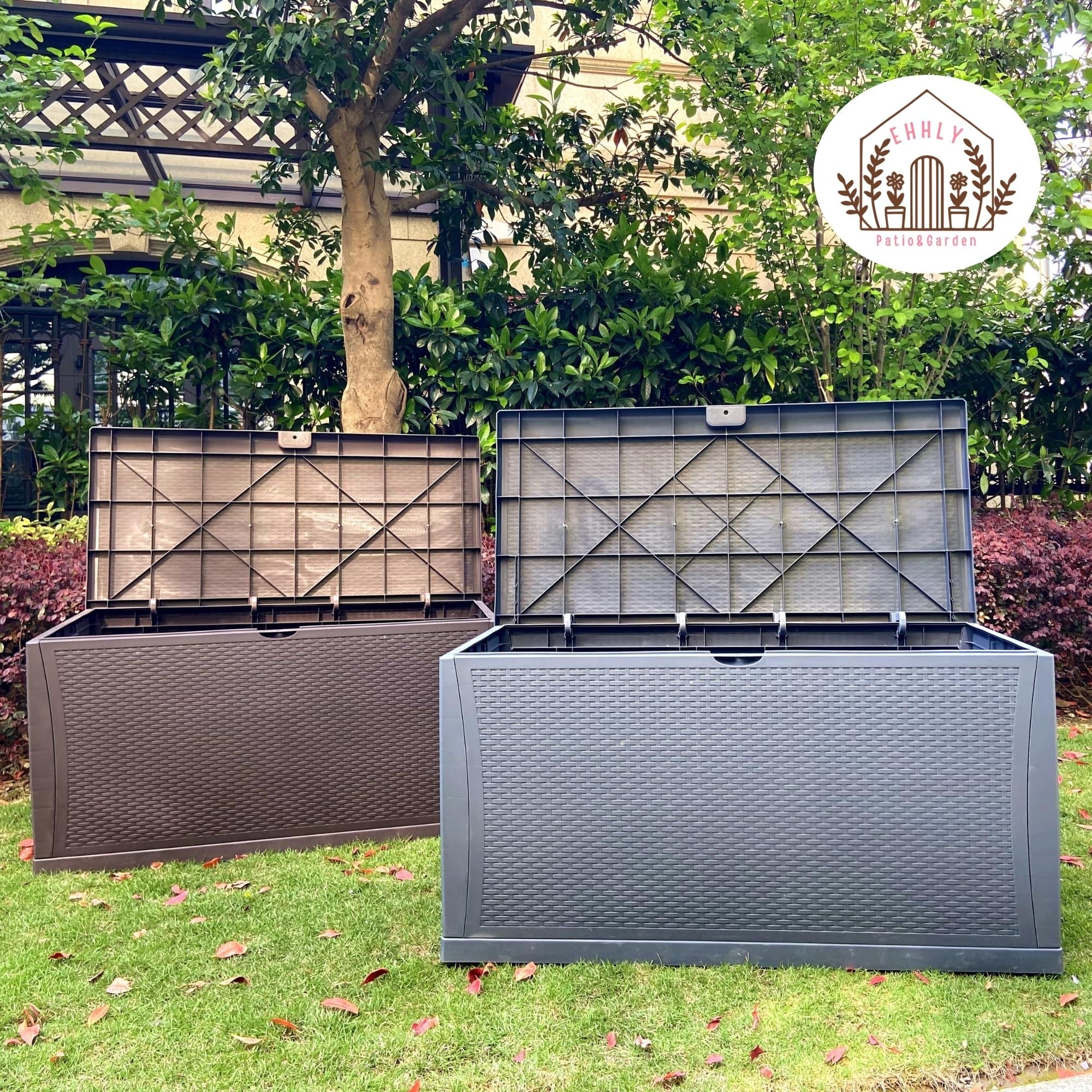 EHHLY 121 Gallon Outdoor Storage Box Large, Brown