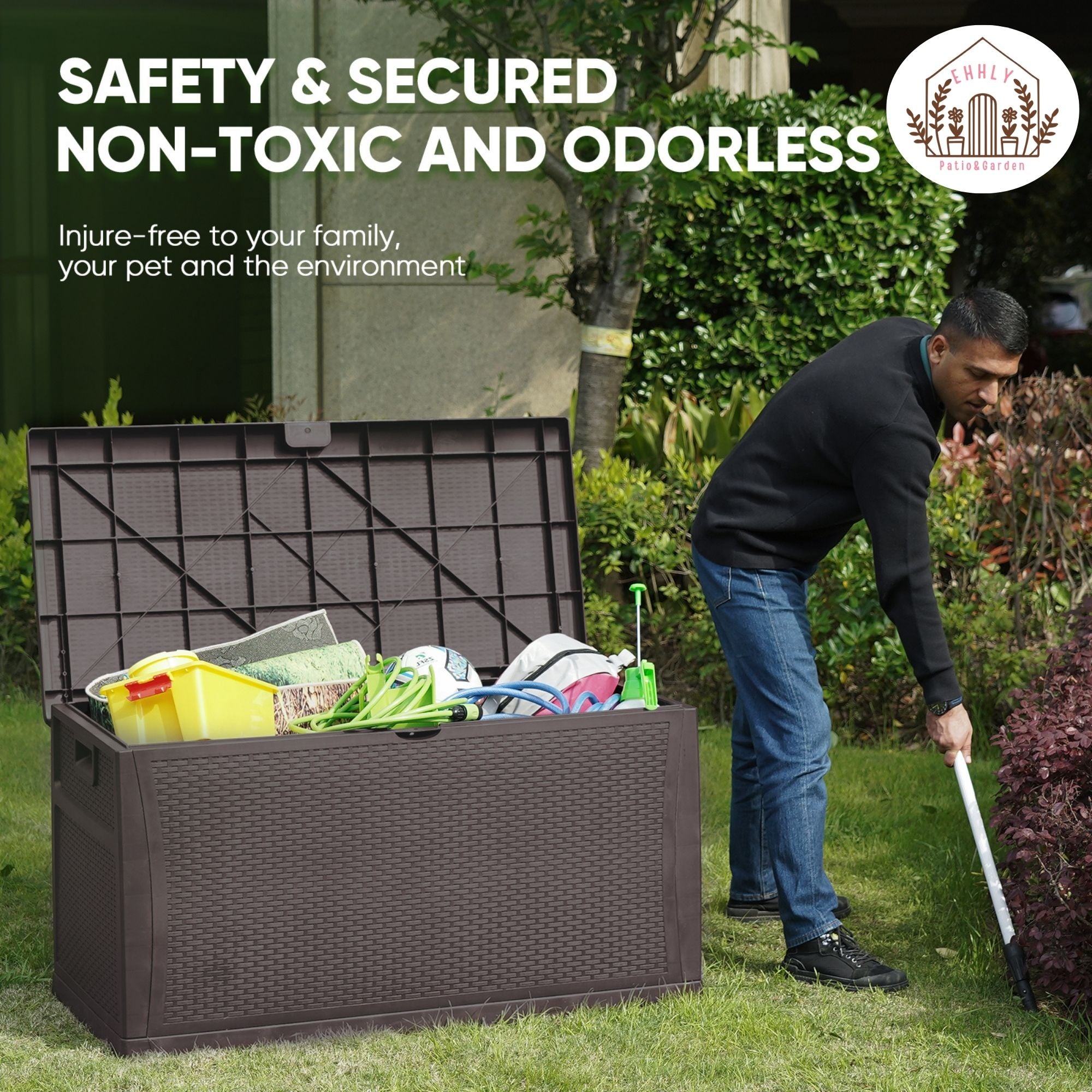 EHHLY 121 Gallon Outdoor Storage Box Large, Brown