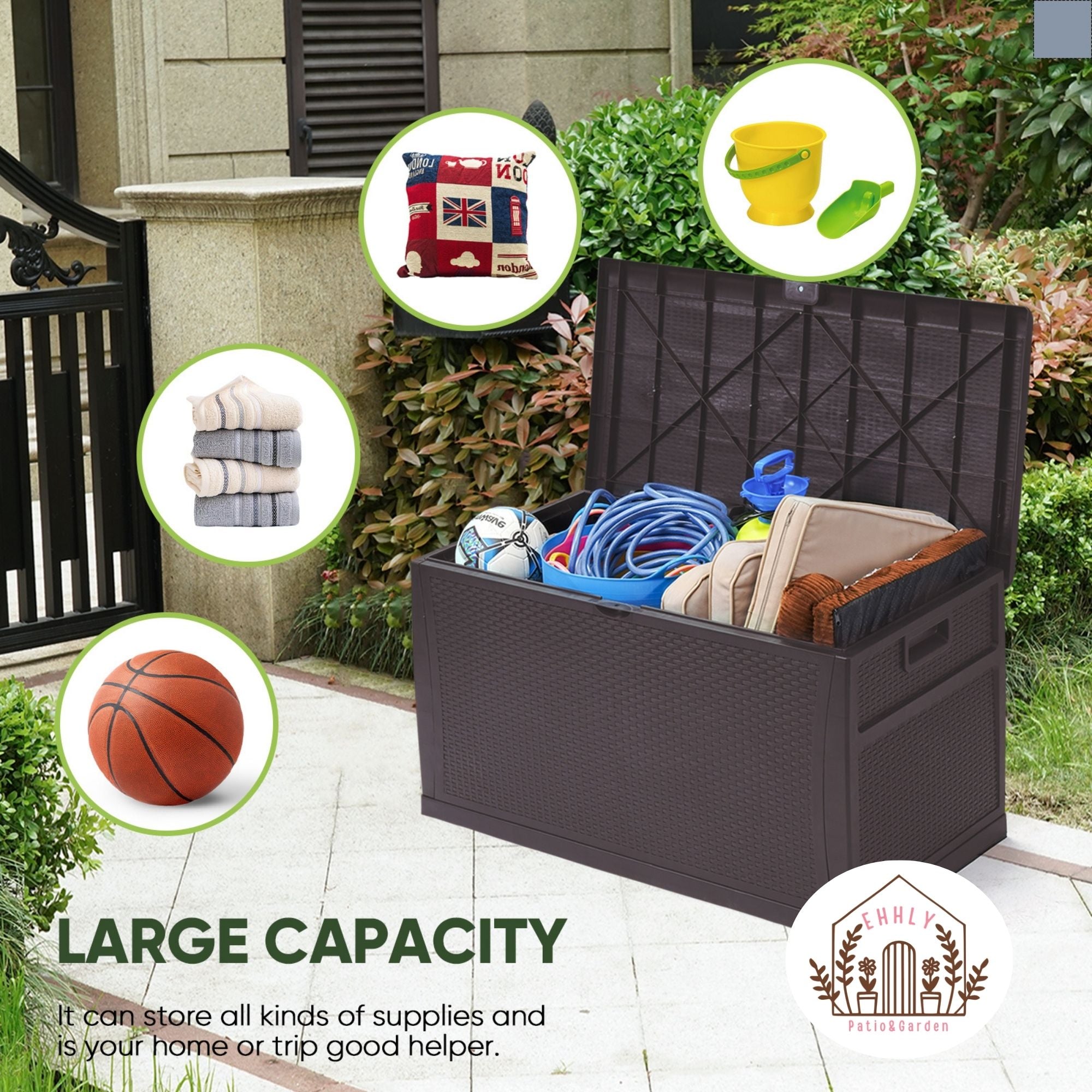 EHHLY 121 Gallon Outdoor Storage Box Large, Brown