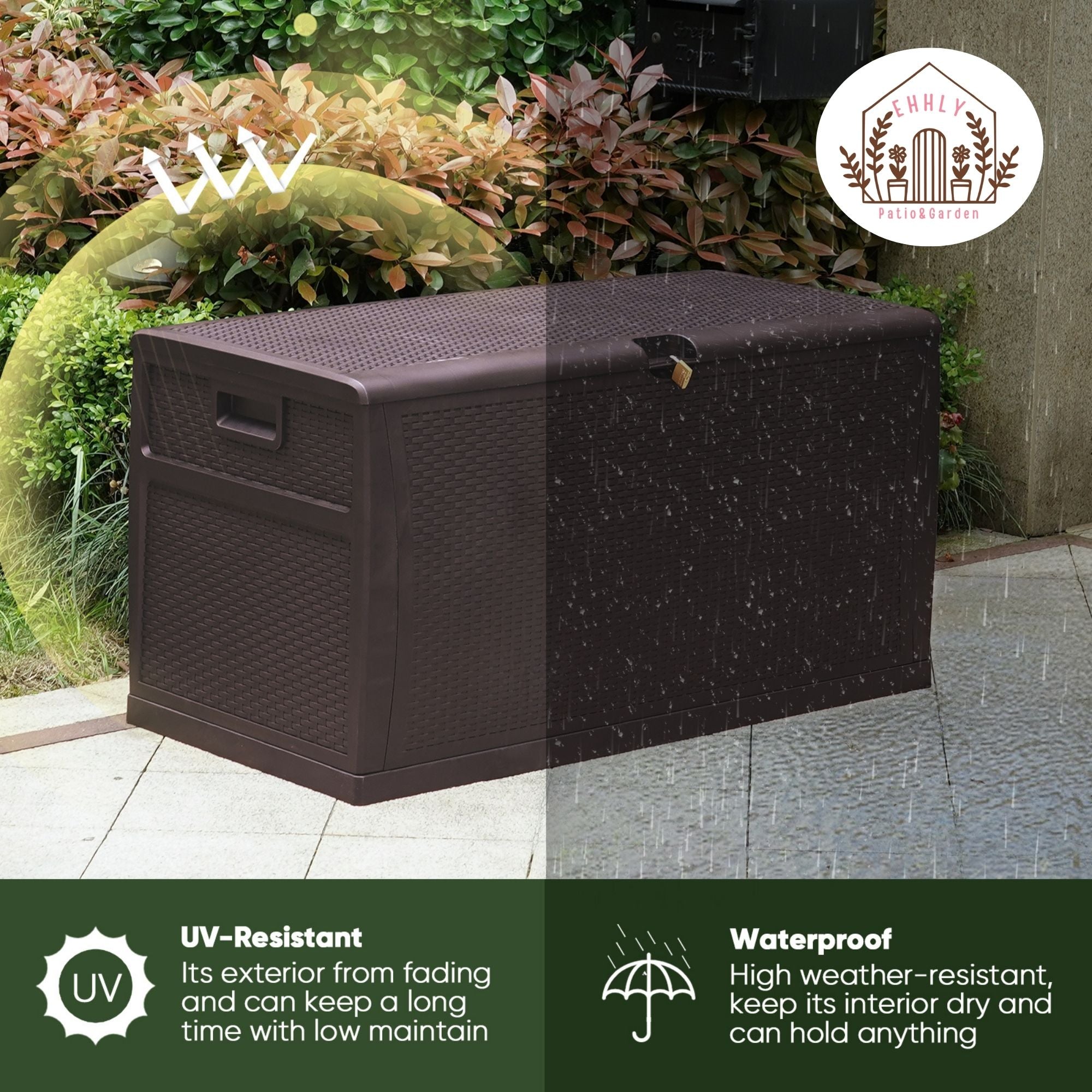 EHHLY 121 Gallon Outdoor Storage Box Large, Brown