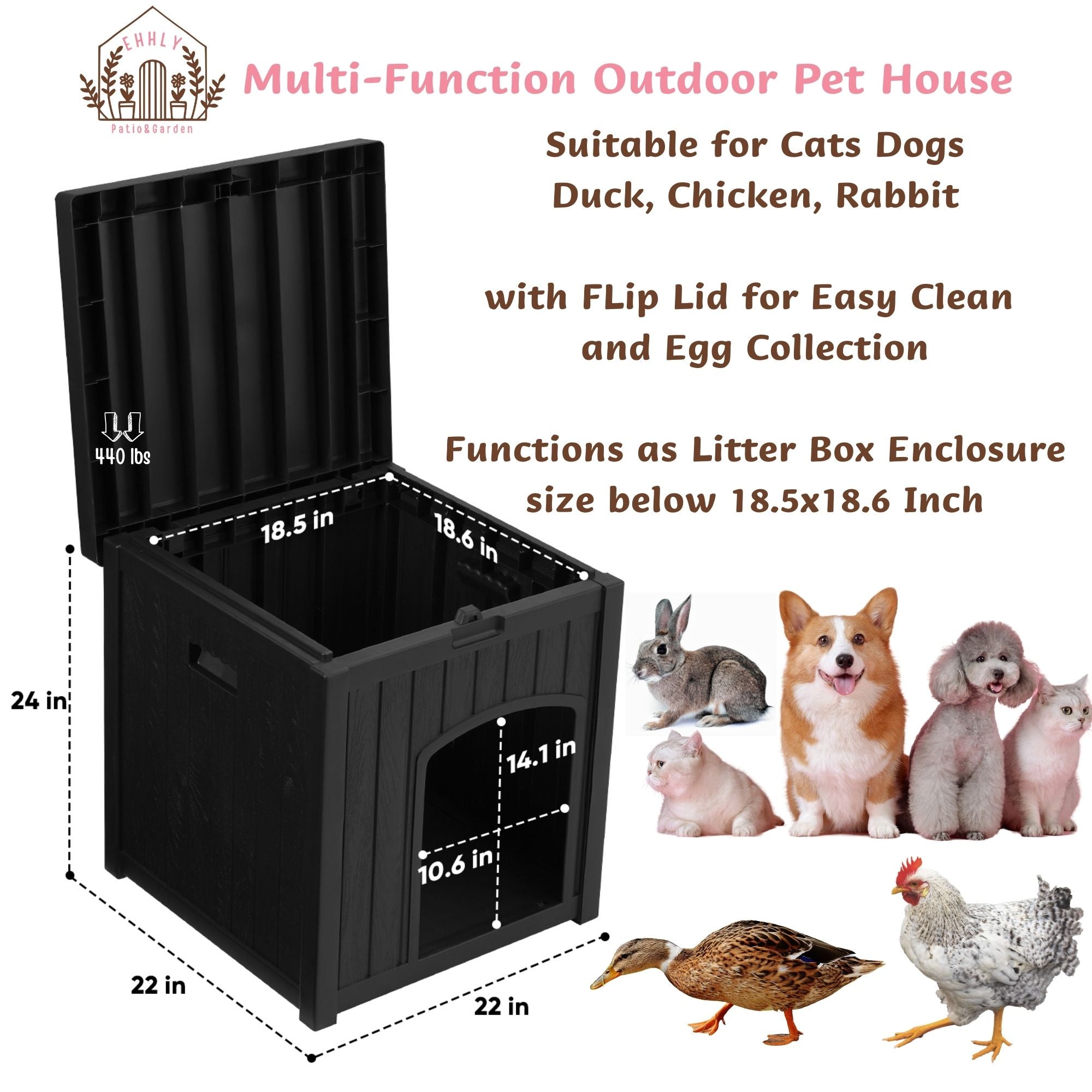 EHHLY Outdoor Cat House & Cat Litter Box Enclosure, Black