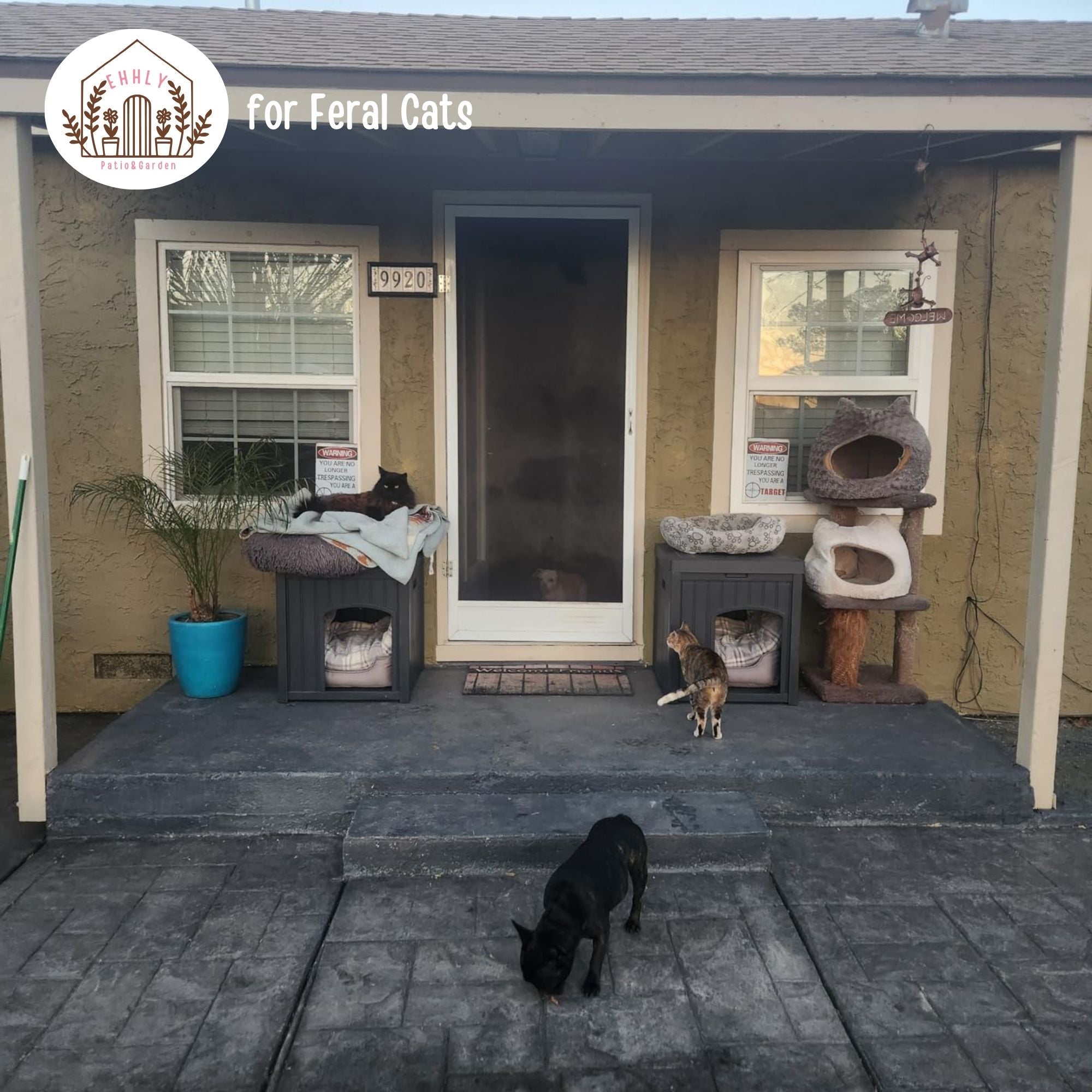 EHHLY Outdoor Cat House & Cat Litter Box Enclosure, Black