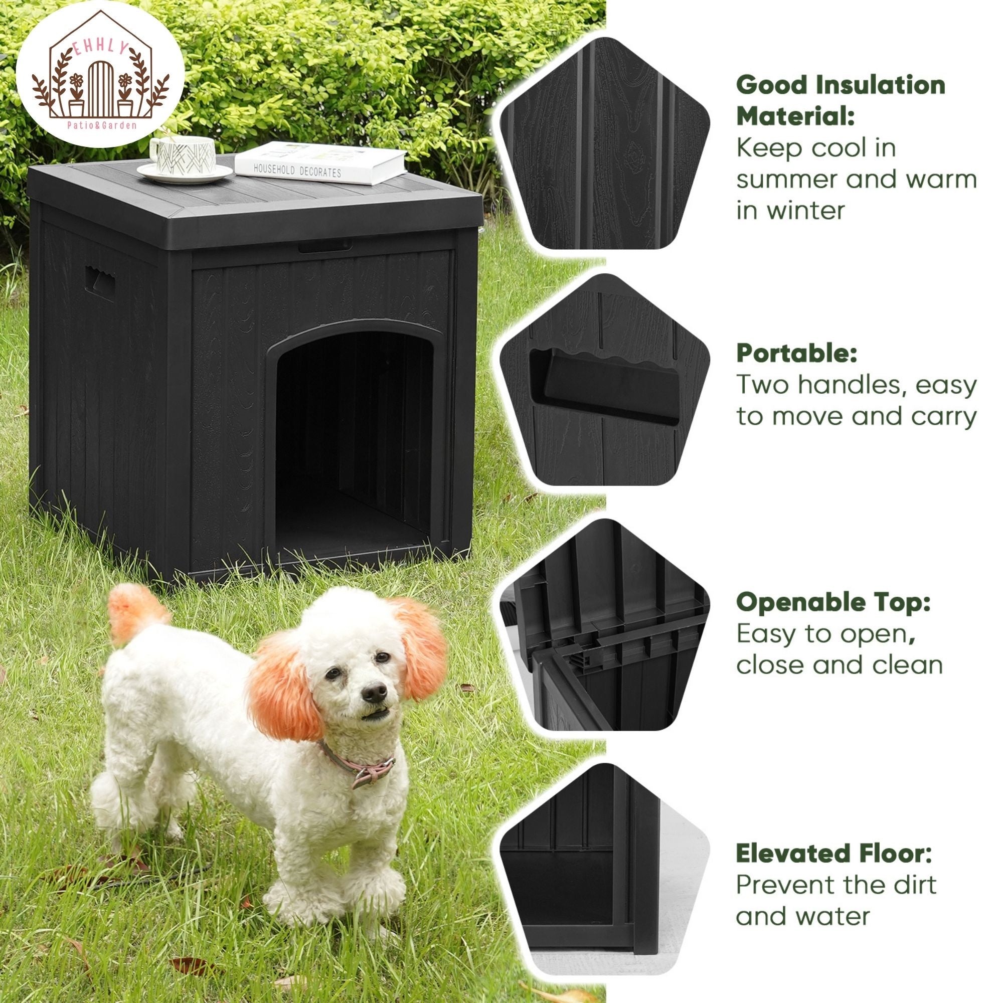 EHHLY Outdoor Cat House & Cat Litter Box Enclosure, Black