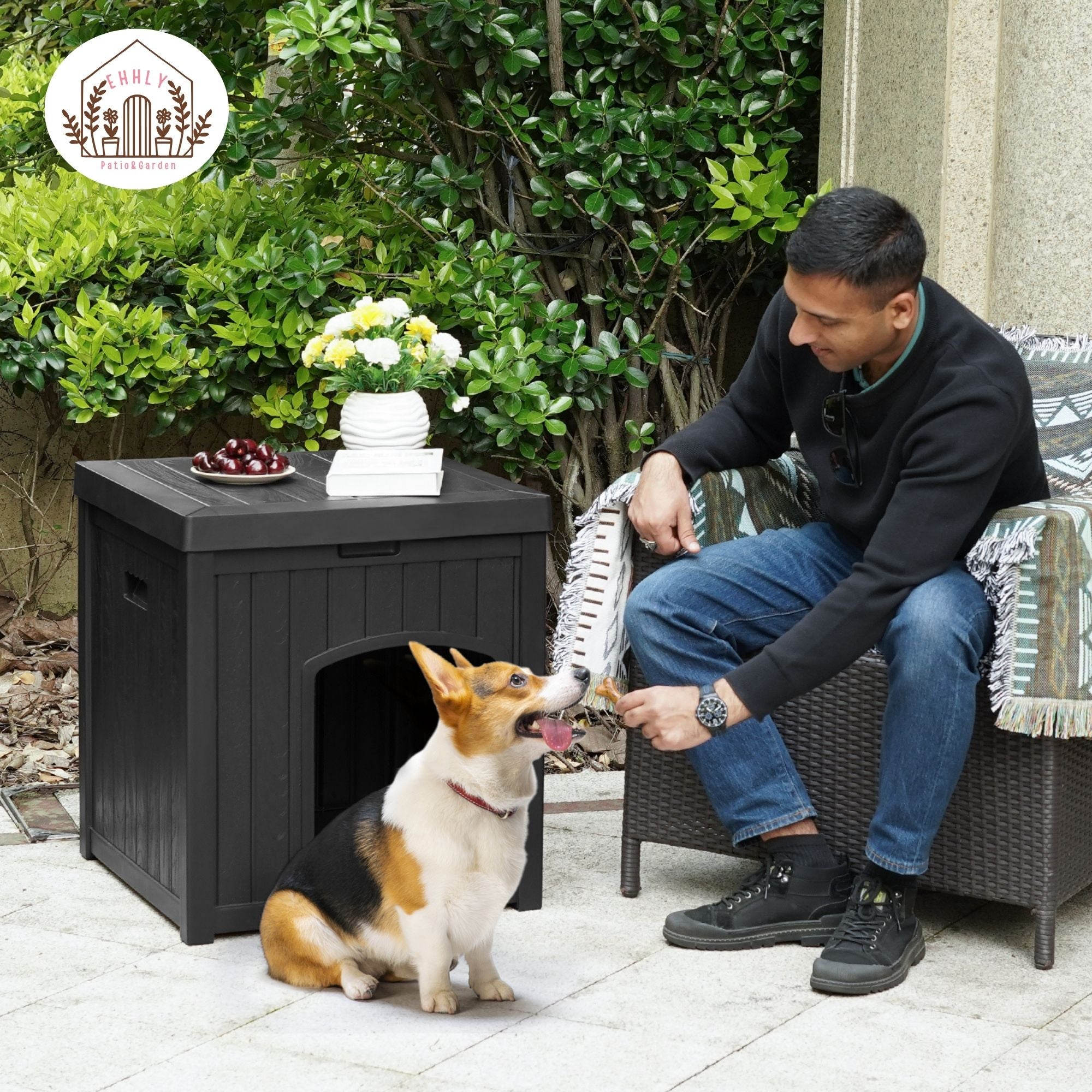 EHHLY Outdoor Cat House & Cat Litter Box Enclosure, Black