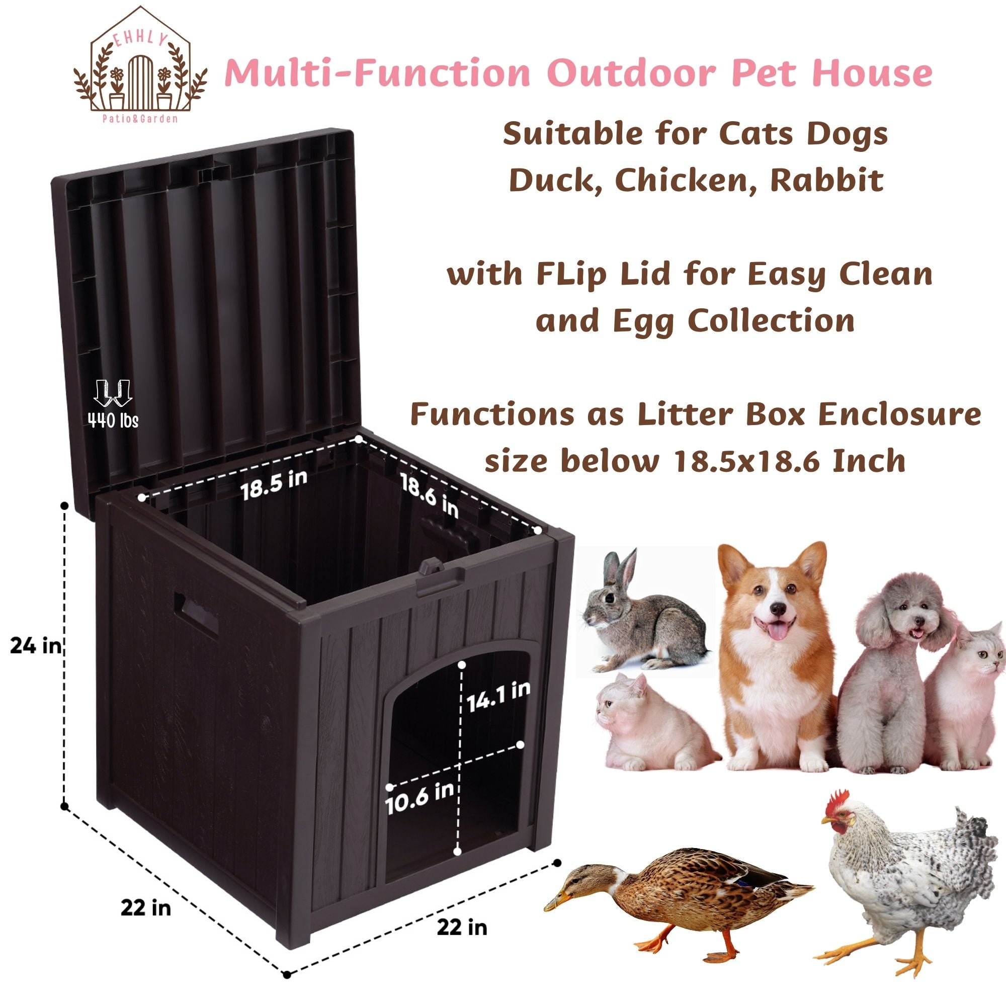 EHHLY Outdoor Cat House & Cat Litter Box Enclosure, Brown