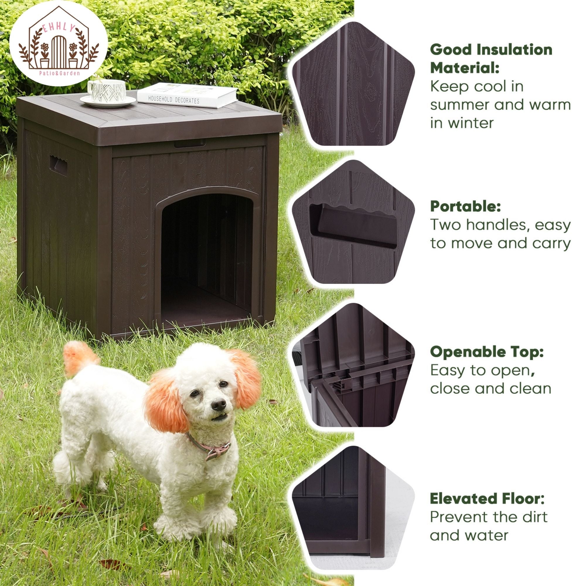 EHHLY Outdoor Cat House & Cat Litter Box Enclosure, Brown