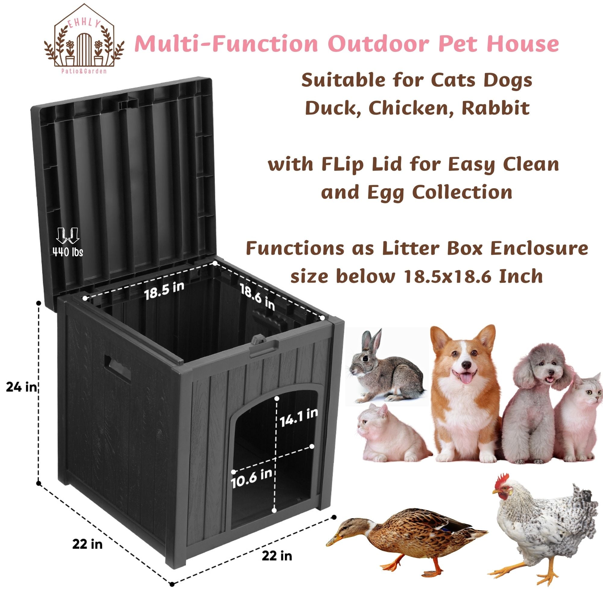 EHHLY Outdoor Cat House & Cat Litter Box Enclosure, Grey