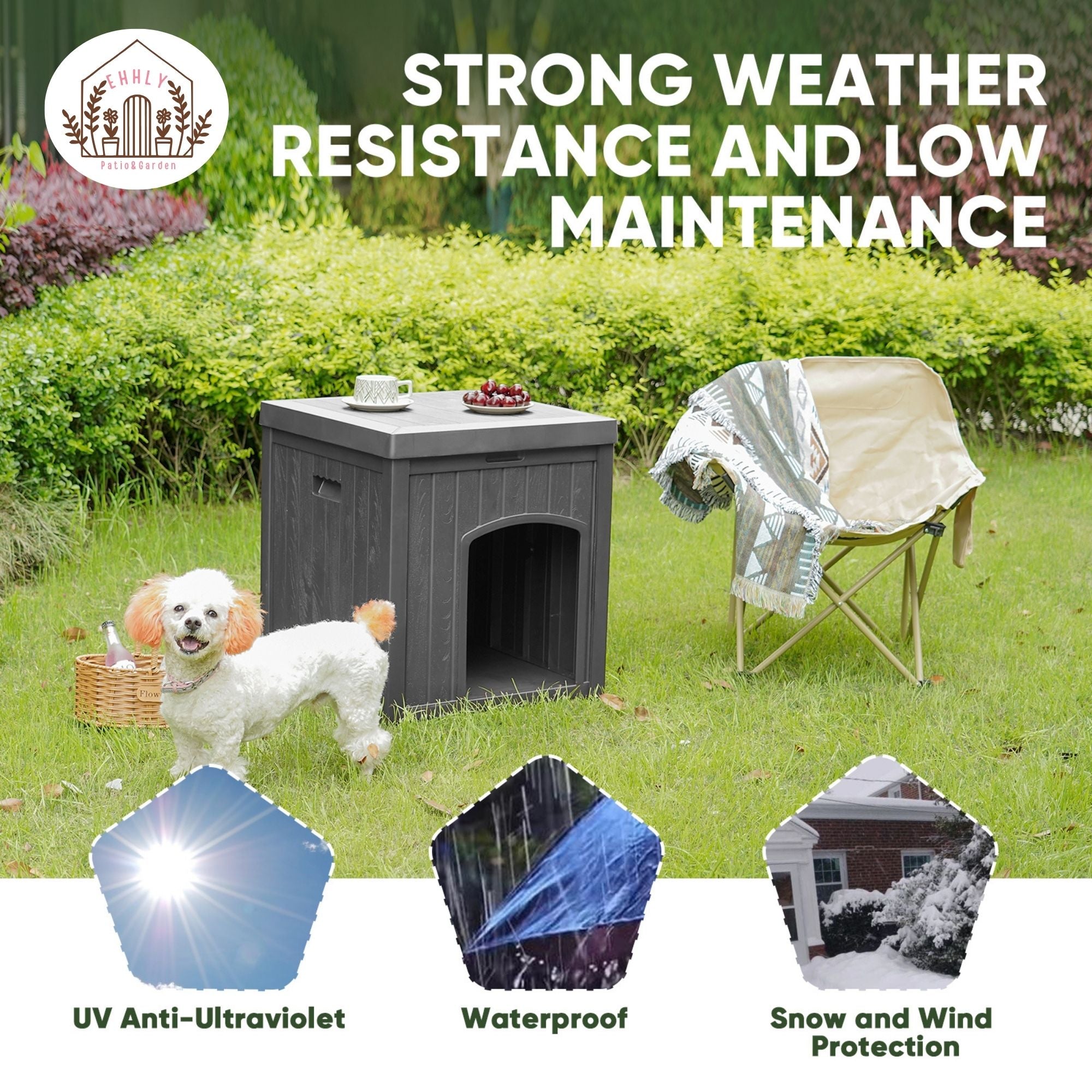 EHHLY Outdoor Cat House & Cat Litter Box Enclosure, Grey