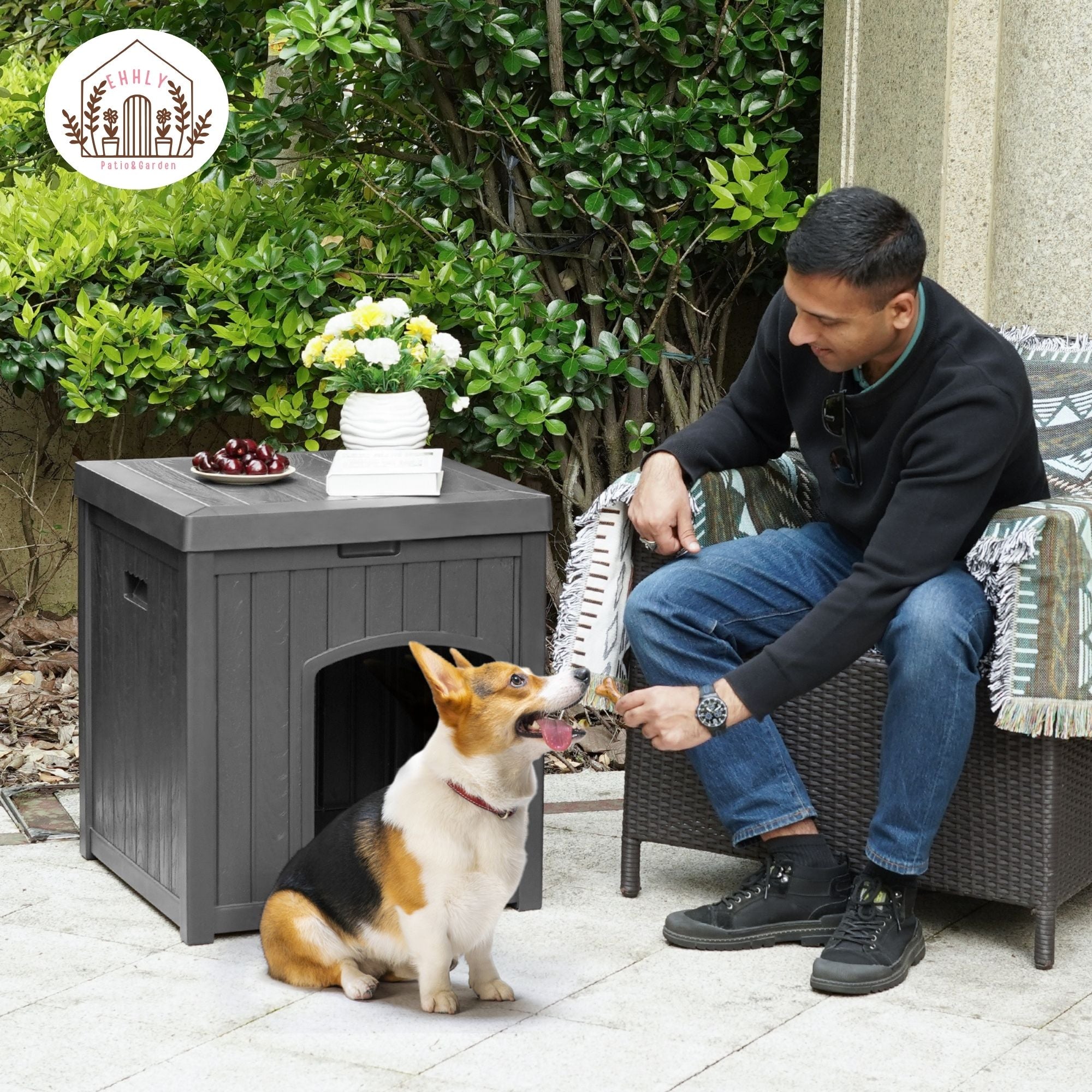 EHHLY Outdoor Cat House & Cat Litter Box Enclosure, Grey