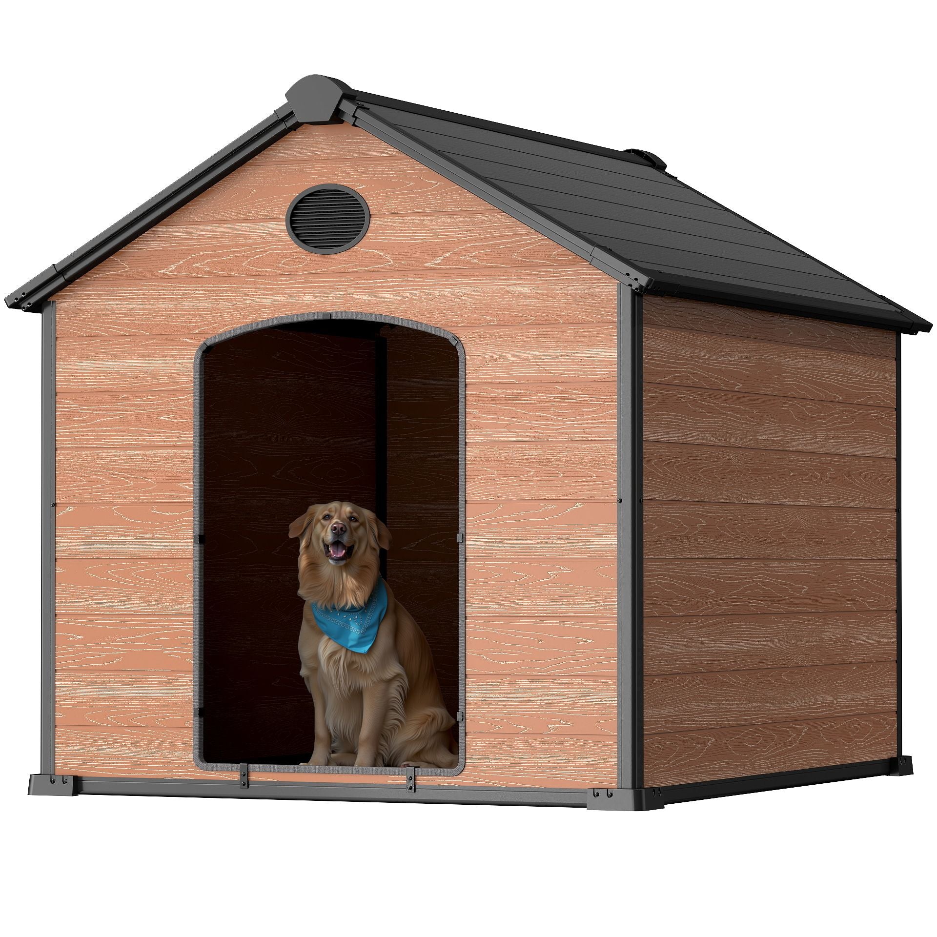 EHHLY 70" Extra Large Dog House Outdoor Weatherproof, 8XL Big Dog House for 5 Large Dogs Outside, Insulated Igloo Pet House with Elevated Floor, Extra Durable Resin Plastic, 70Lx60Wx60H, Rustic Brown