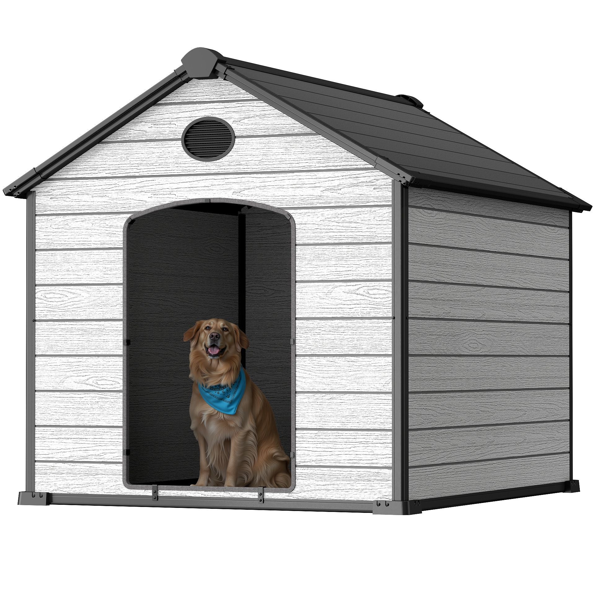 EHHLY 70" Extra Large Dog House Outdoor Weatherproof, 8XL Big Dog House for 5 Large Dogs Outside, Insulated Igloo Pet House with Elevated Floor, Extra Durable Resin Plastic, 70Lx60Wx60H, Cemented Grey