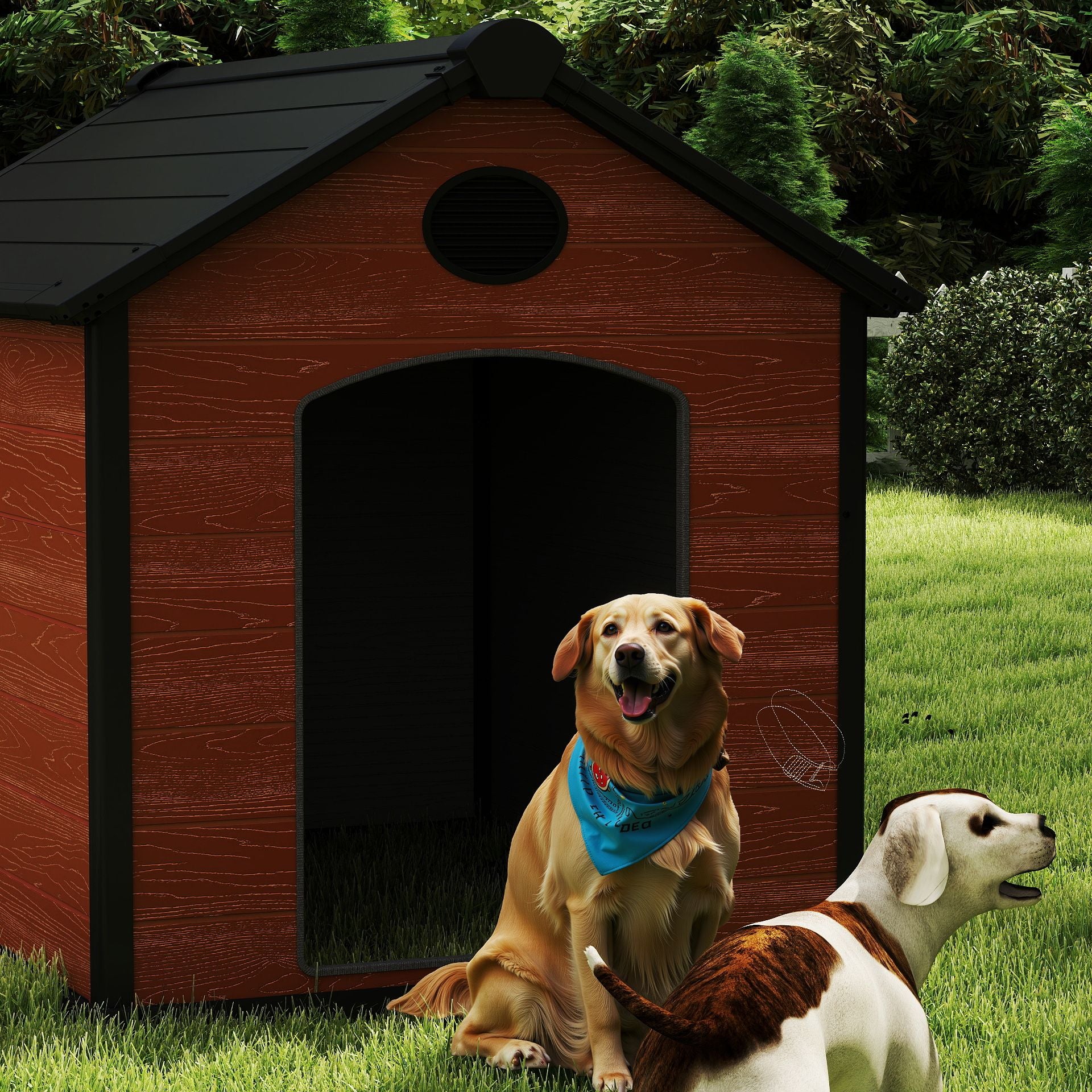 EHHLY 57" Extra Large Dog House Outdoor Weatherproof, 5XL Big Dog House for 2 Large Dogs Outside, Insulated Igloo Pet House with Elevated Floor, Extra Durable Resin Plastic, 57Lx47Wx50H, Rustic Brown