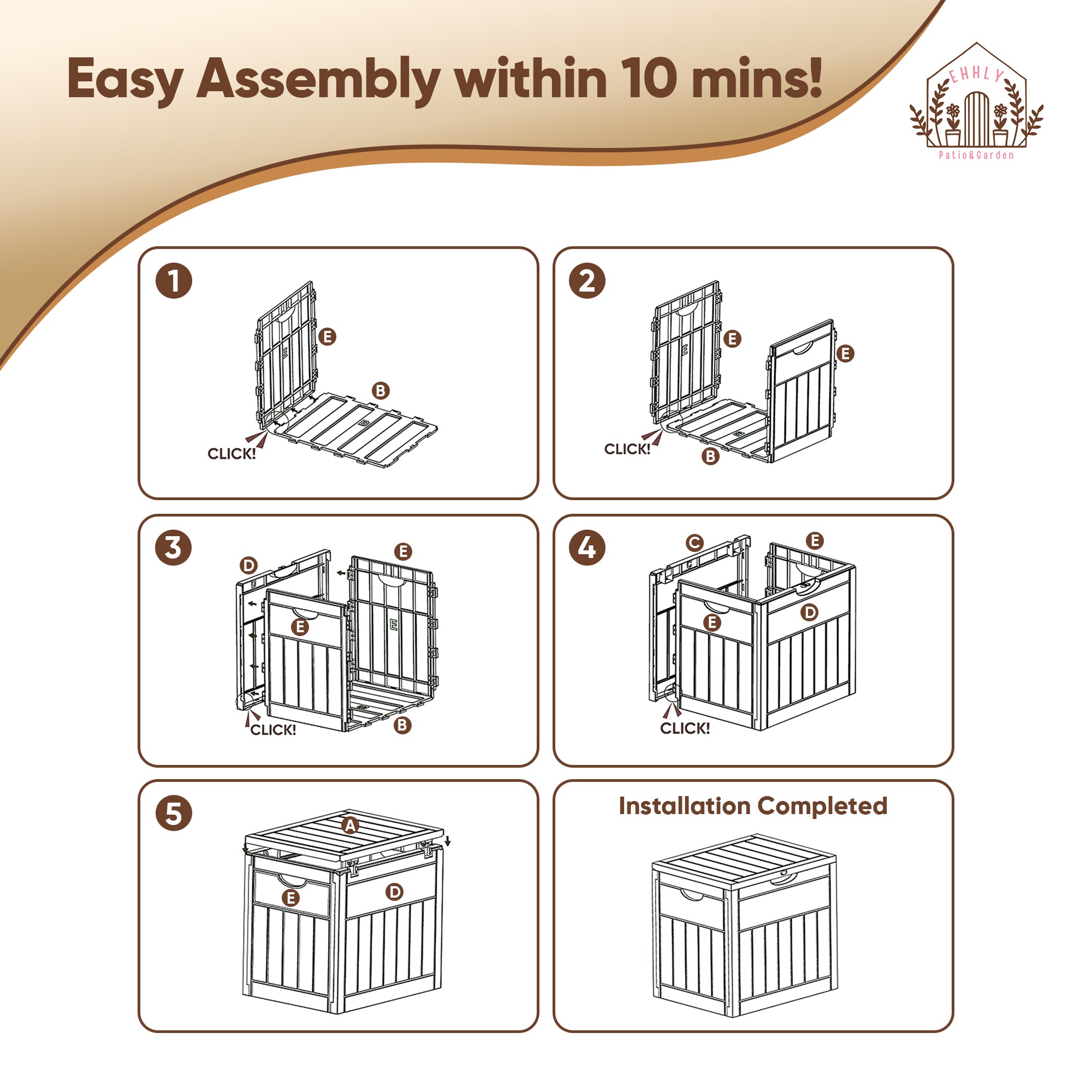 EHHLY 33 Gallon Deck Box, Small Outdoor Storage Box Waterproof, Grey