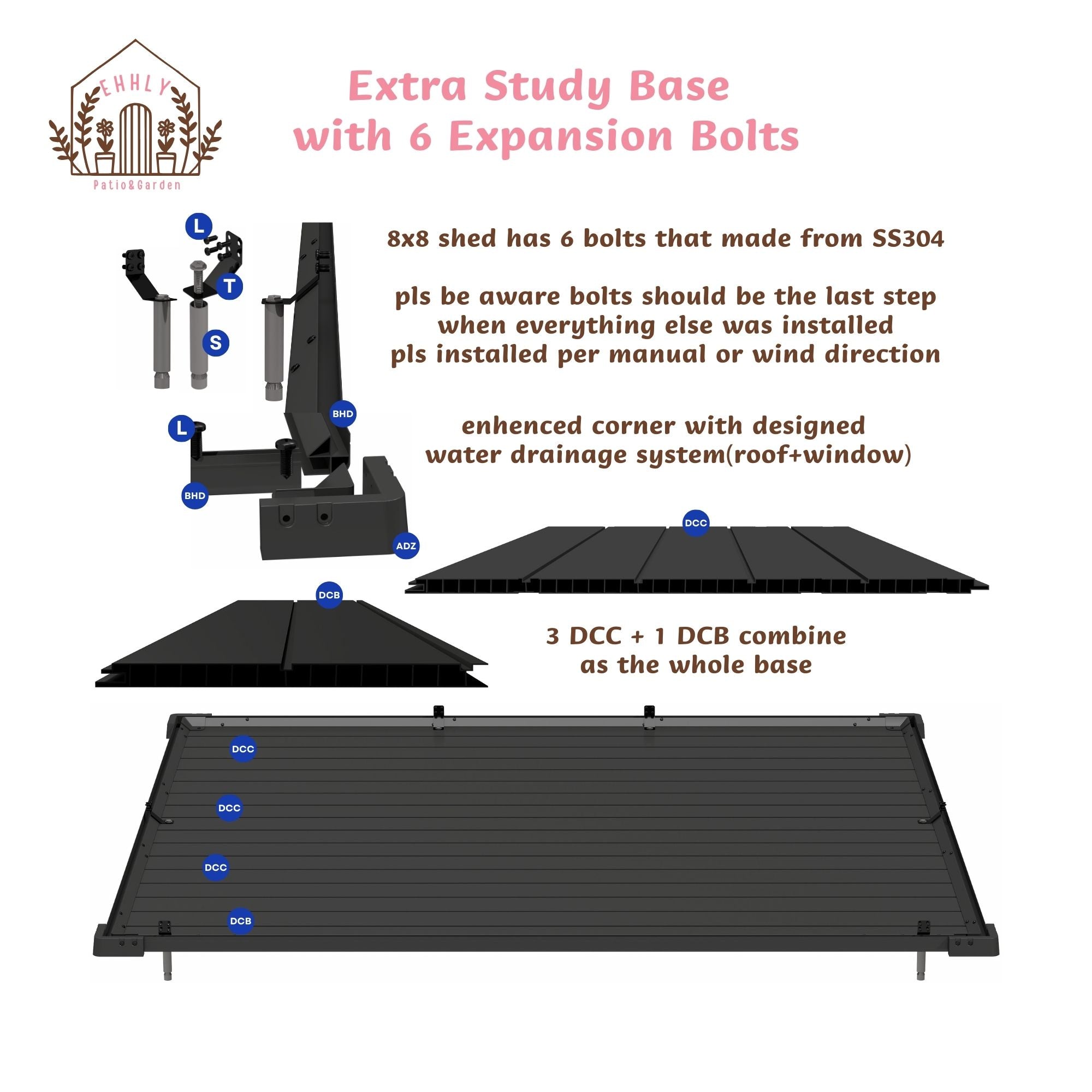 EHHLY 8x8 FT Resin Outdoor Storage Shed Large, 376 Cuft Garden Tool Sheds, Cemented Grey