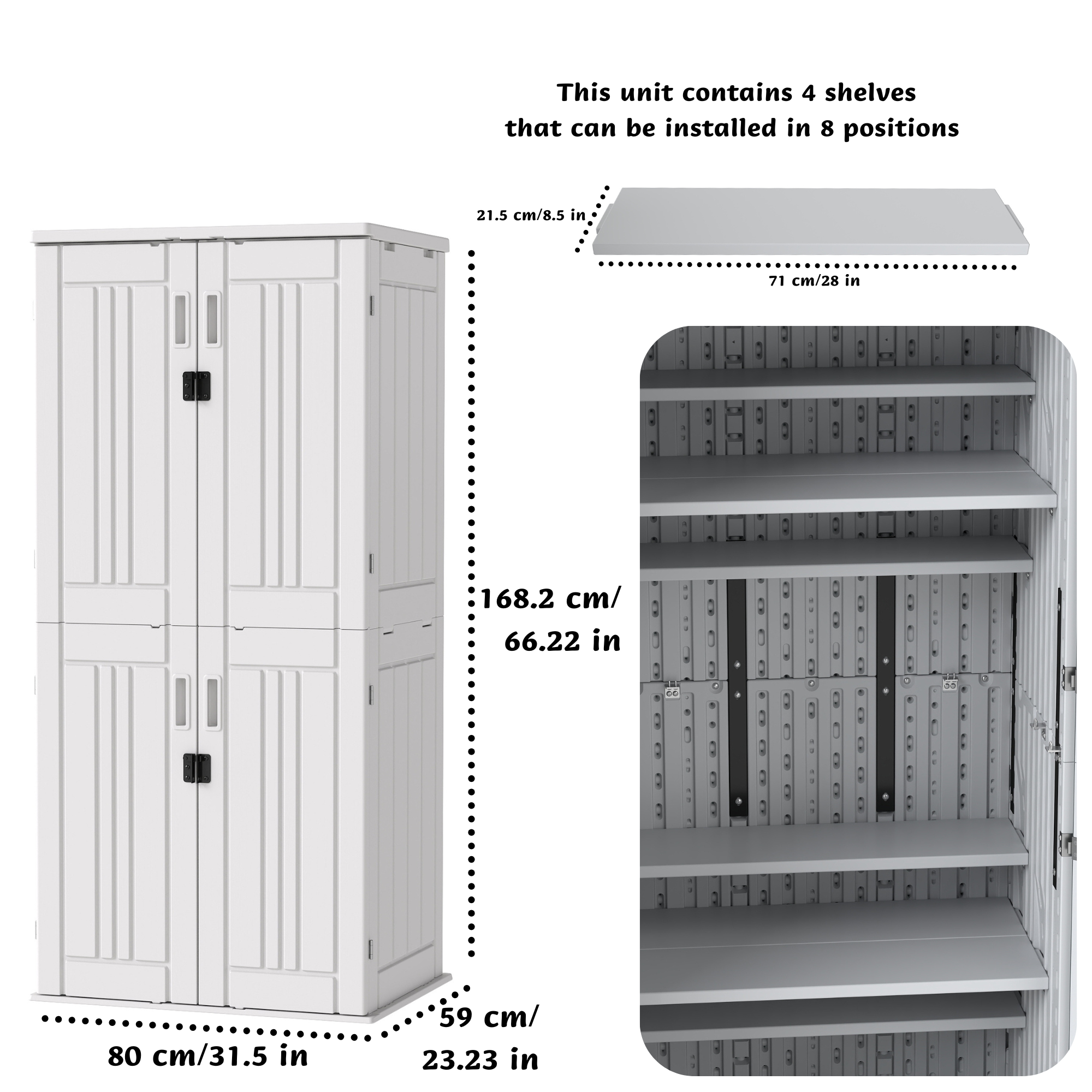 EHHLY Heavy Duty Tall Storage Cabinet Outdoor Weatherproof, 28 Cuft Garage Storage Cabinet with 4 Adjustable Shelves, Lockable Kitchen Pantry Closer Organizer, 31Wx23Lx66H, Polar White