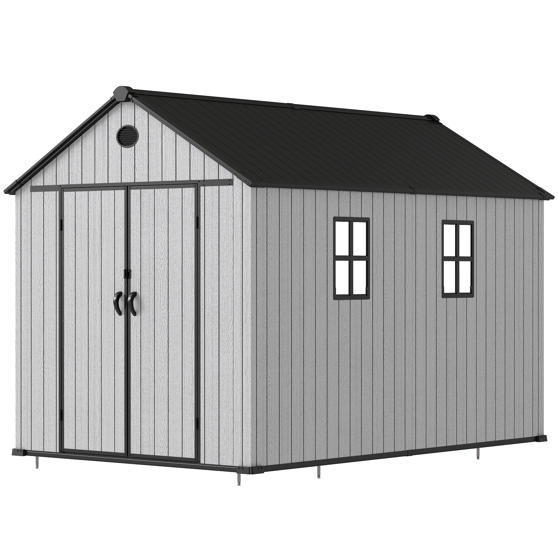 EHHLY 7x11 FT Resin Outdoor Storage Shed Large, 566 Cuft Garden Tool Sheds & Outdoor Storage Plastic Shed with Floor, 8FT Tall Backyard Outside Lawn Mower Storage Shed with Side Window, Cemented Grey