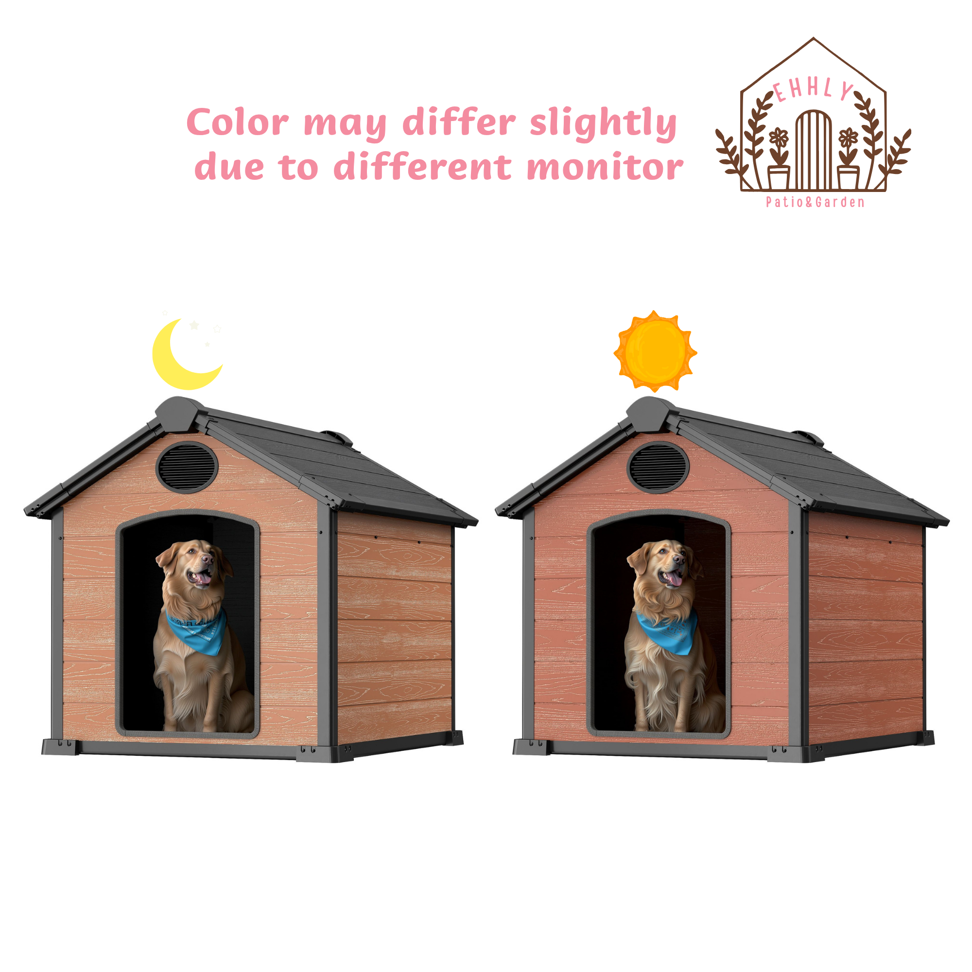 46" Large Dog House Outdoor Weatherproof, 3XL Big Dog House for 2 Large Dogs Outside, Insulated Igloo Pet House with Elevated Floor, Extra Durable Resin Plastic, 46Lx40Wx40H, Rustic Brown