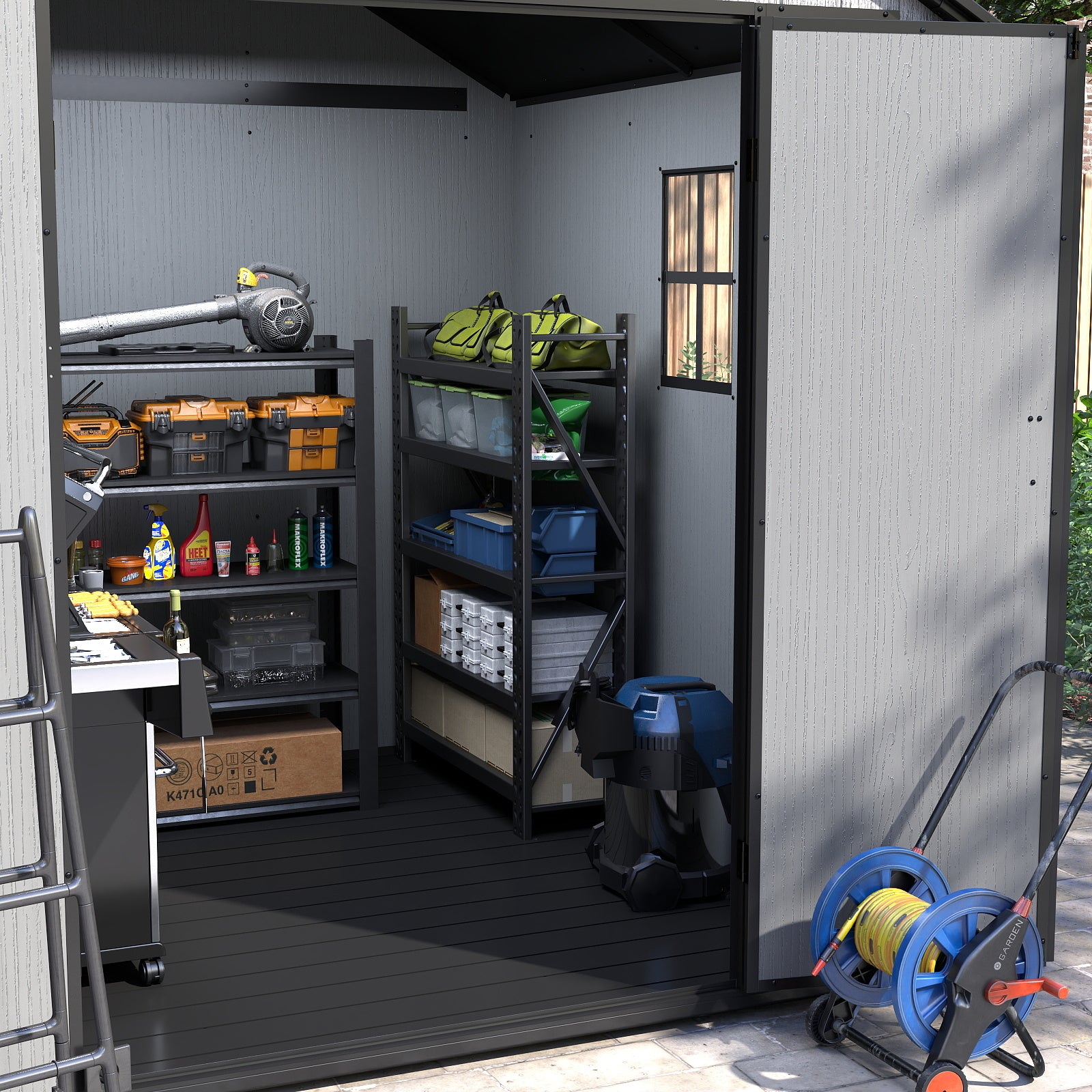 EHHLY 8x8 FT Resin Outdoor Storage Shed Large, 376 Cuft Garden Tool Sheds, Cemented Grey