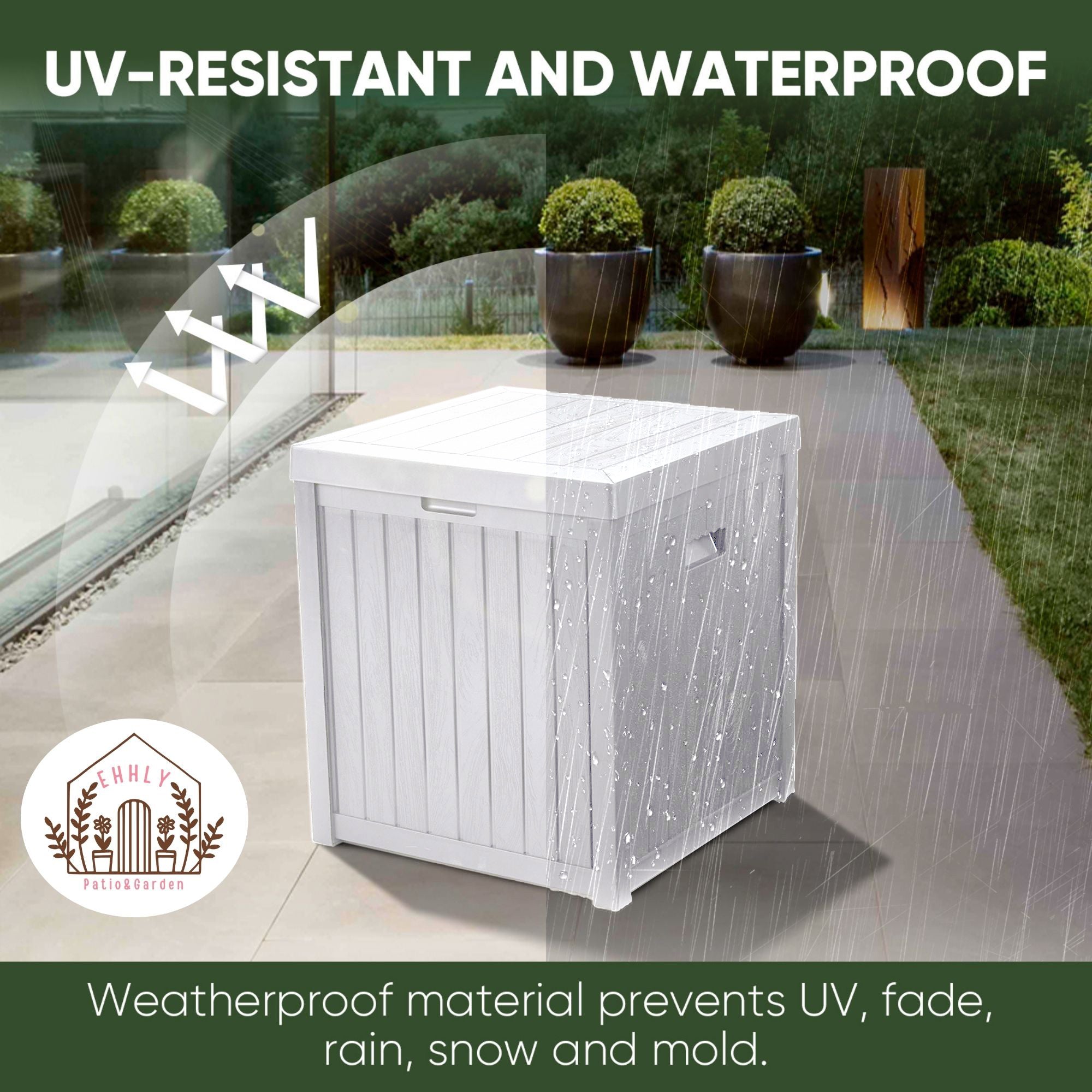EHHLY Deck Box, 51 Gallon Front Porch Package Bin Delivery Box for Outside, Small Patio Outdoor Storage Boxes Waterproof, UV Resistant Plastic Resin Pool Storage Bins with lids, White