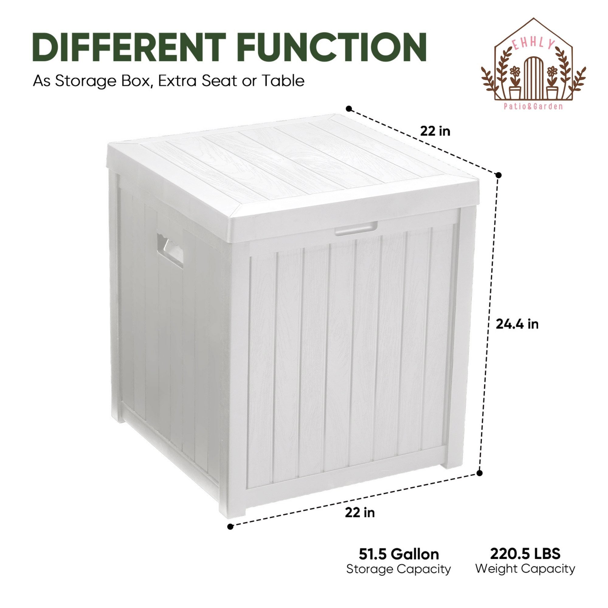 EHHLY Deck Box, 51 Gallon Front Porch Package Bin Delivery Box for Outside, Small Patio Outdoor Storage Boxes Waterproof, UV Resistant Plastic Resin Pool Storage Bins with lids, White
