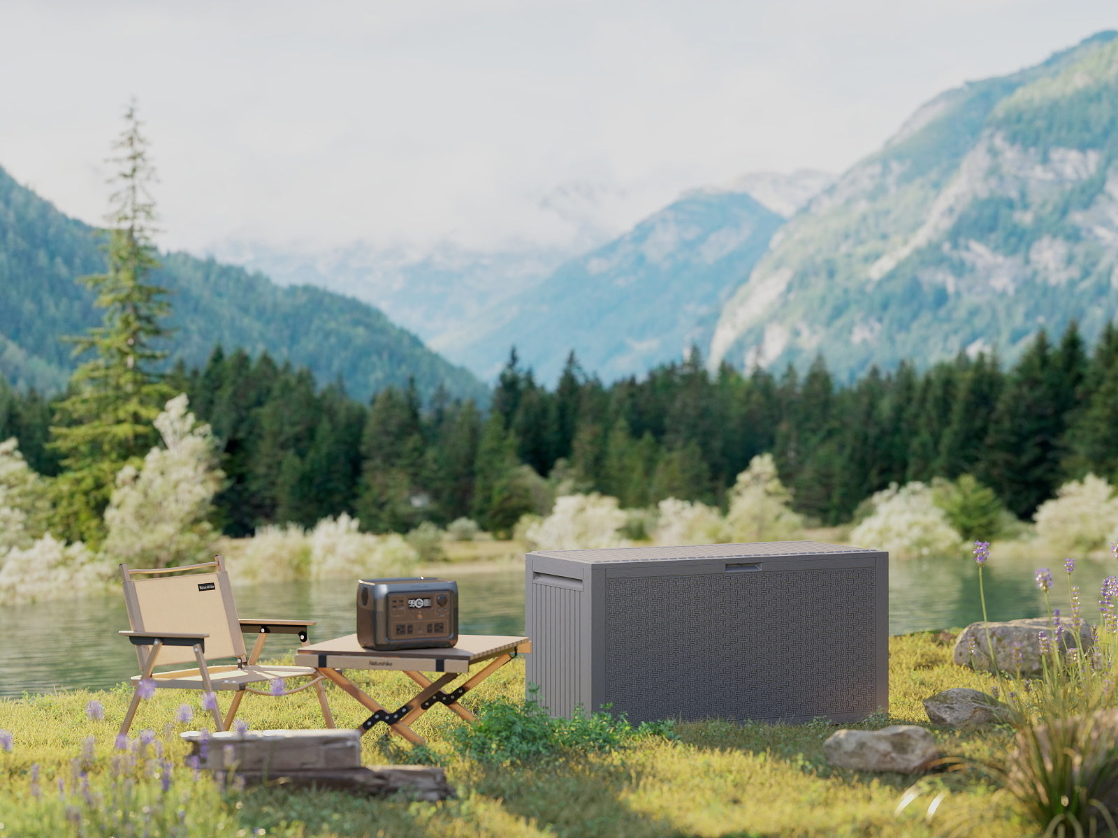 EHHLY 90 Gallon Outdoor Storage Box, Lockable Package Outside Storage Box Waterproof, Patio Cushions Deck Storage Boxes, Rattan Plastic Garden Hose Containers Resin Pool Storage Bins with lids, Grey