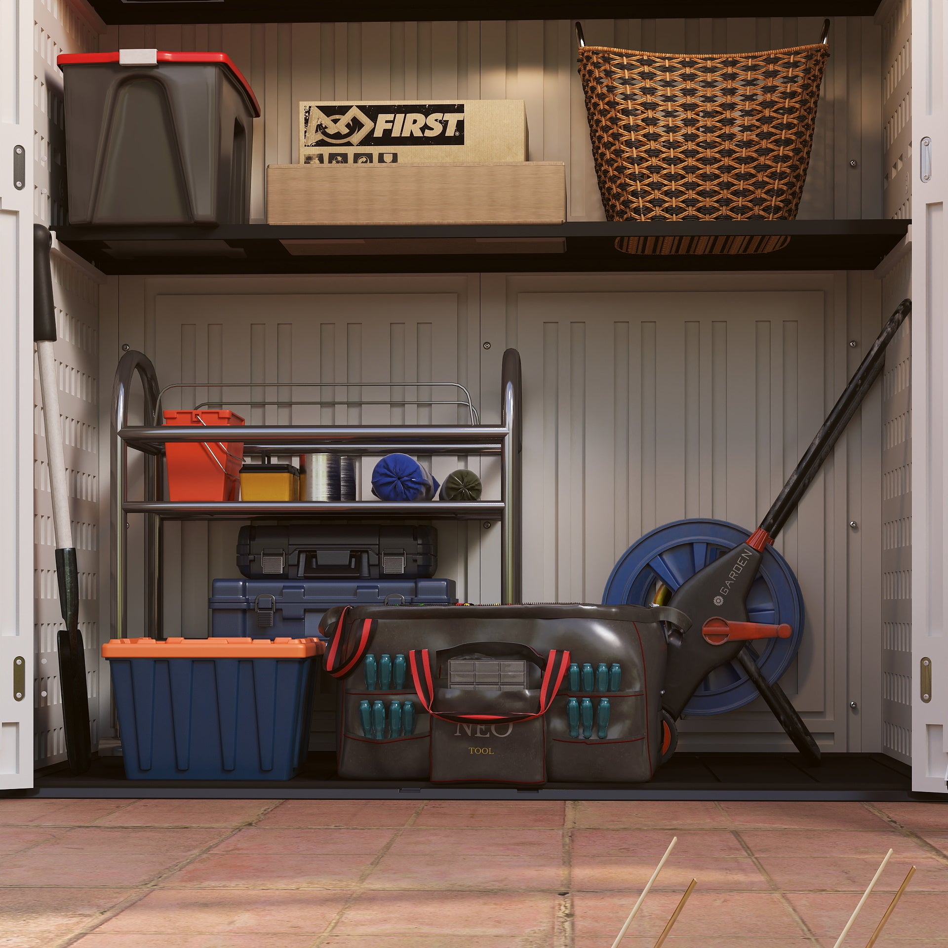 EHHLY 60 Cuft Outdoor Storage Shed Shelf, Outdoor Storage Cabinet Metal Shelves for 5.7x4.8 Ft Storage Shed, Vertical Resin Storage Shed Accessories, Black