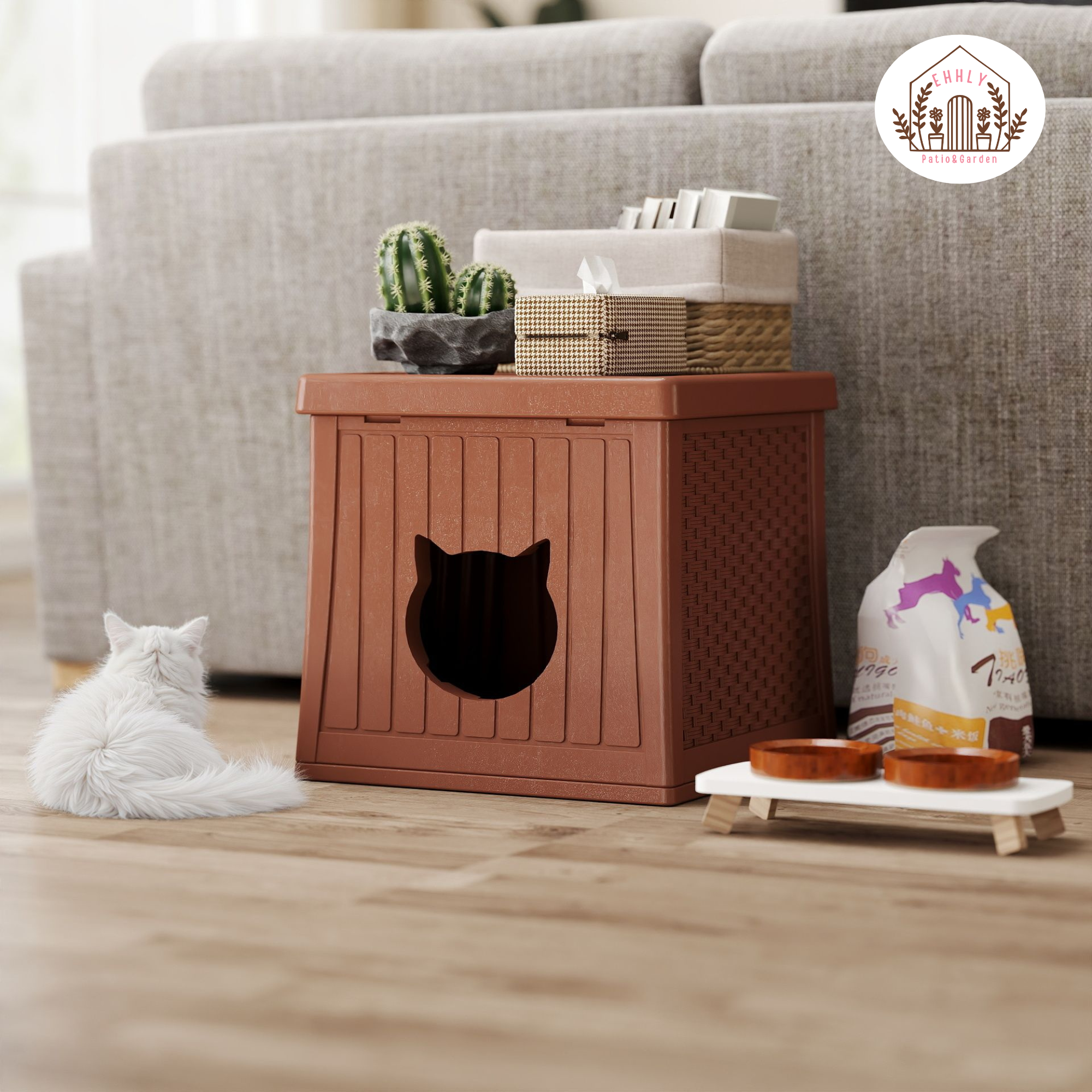 EHHLY Insulated Cat House Outdoor with Flip Lid for Easy Cleaning, Caramel