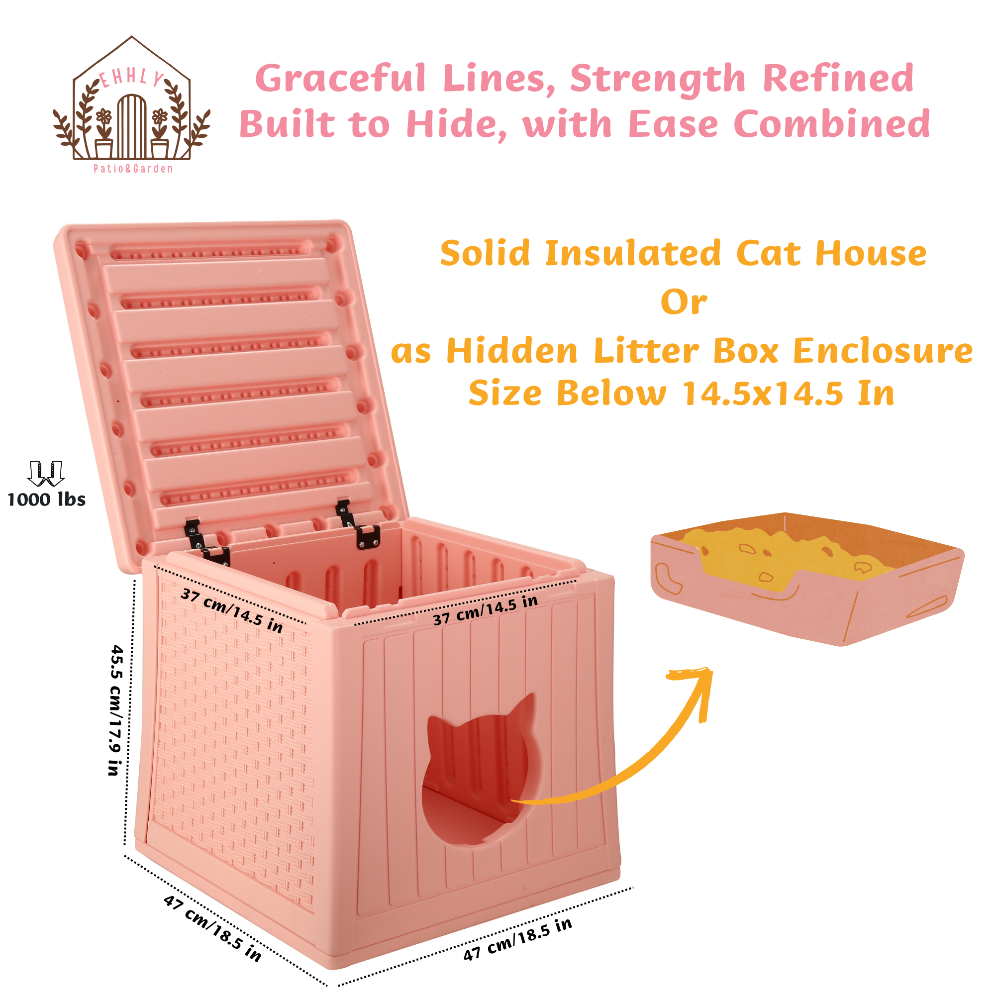 EHHLY Insulated Cat House Outdoor with Flip Lid for Easy Cleaning, Blush