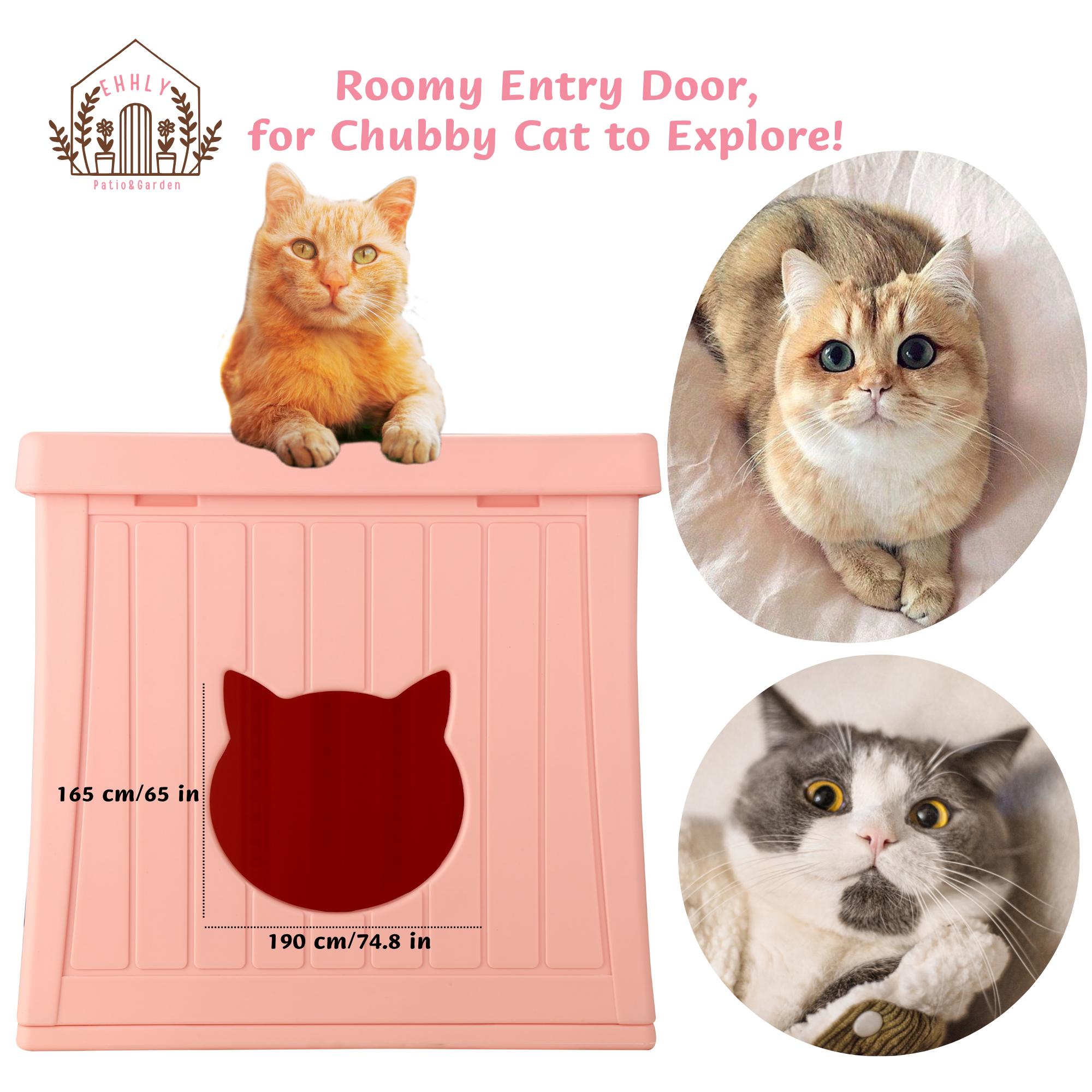 EHHLY Insulated Cat House Outdoor with Flip Lid for Easy Cleaning, Blush