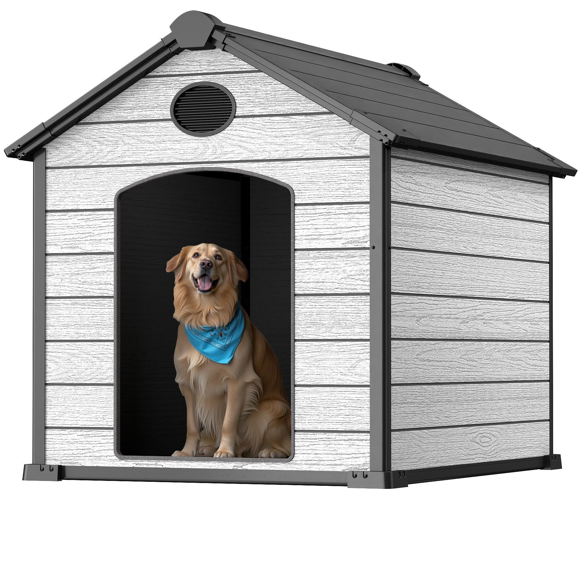 EHHLY 57" Extra Large Dog House Outdoor Weatherproof, 5XL Big Dog House for 2 Large Dogs Outside, Insulated Igloo Pet House with Elevated Floor, Extra Durable Resin Plastic, 57Lx47Wx50H,Cemented Grey