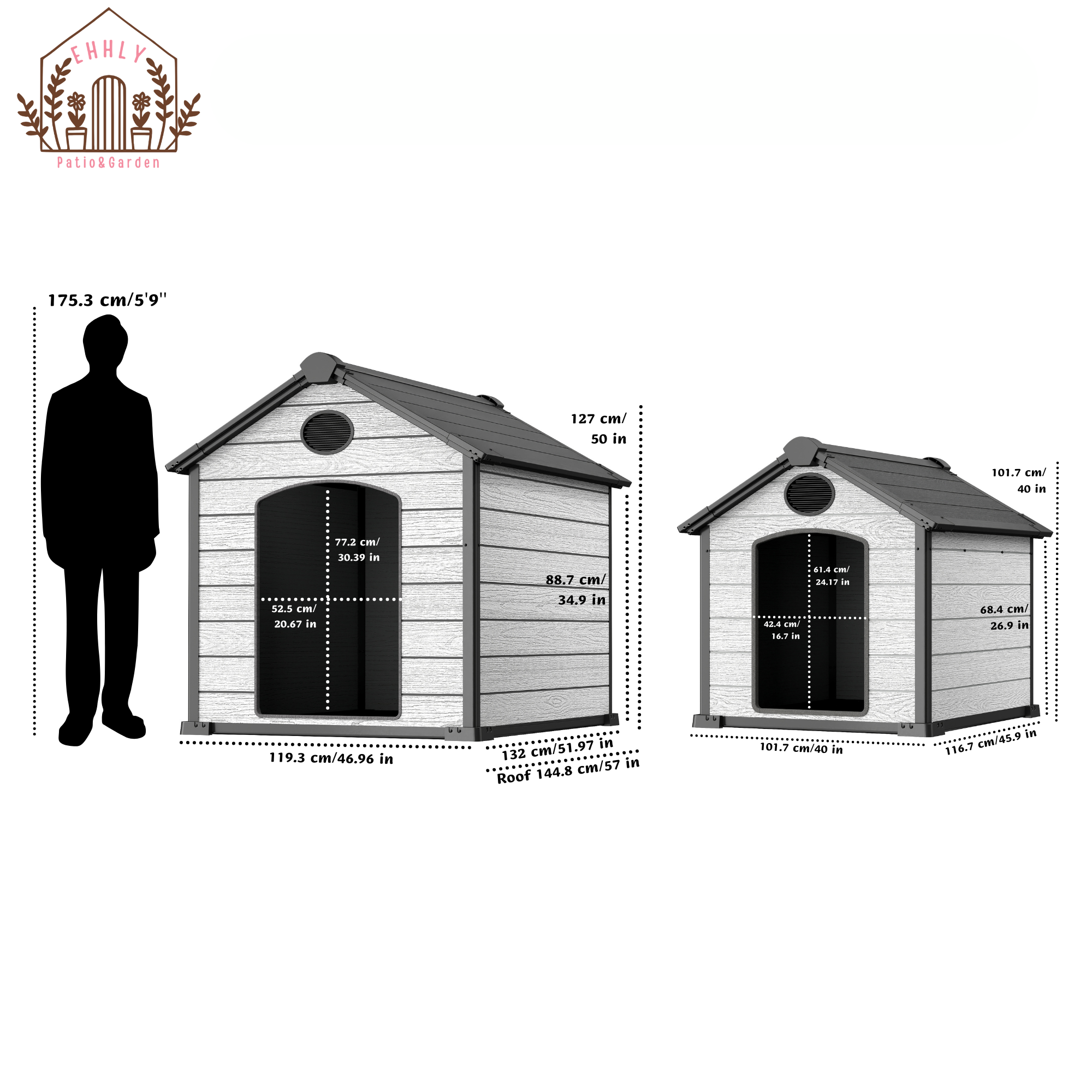 EHHLY 57" Extra Large Dog House Outdoor Weatherproof, 5XL Big Dog House for 2 Large Dogs Outside, Insulated Igloo Pet House with Elevated Floor, Extra Durable Resin Plastic, 57Lx47Wx50H,Cemented Grey
