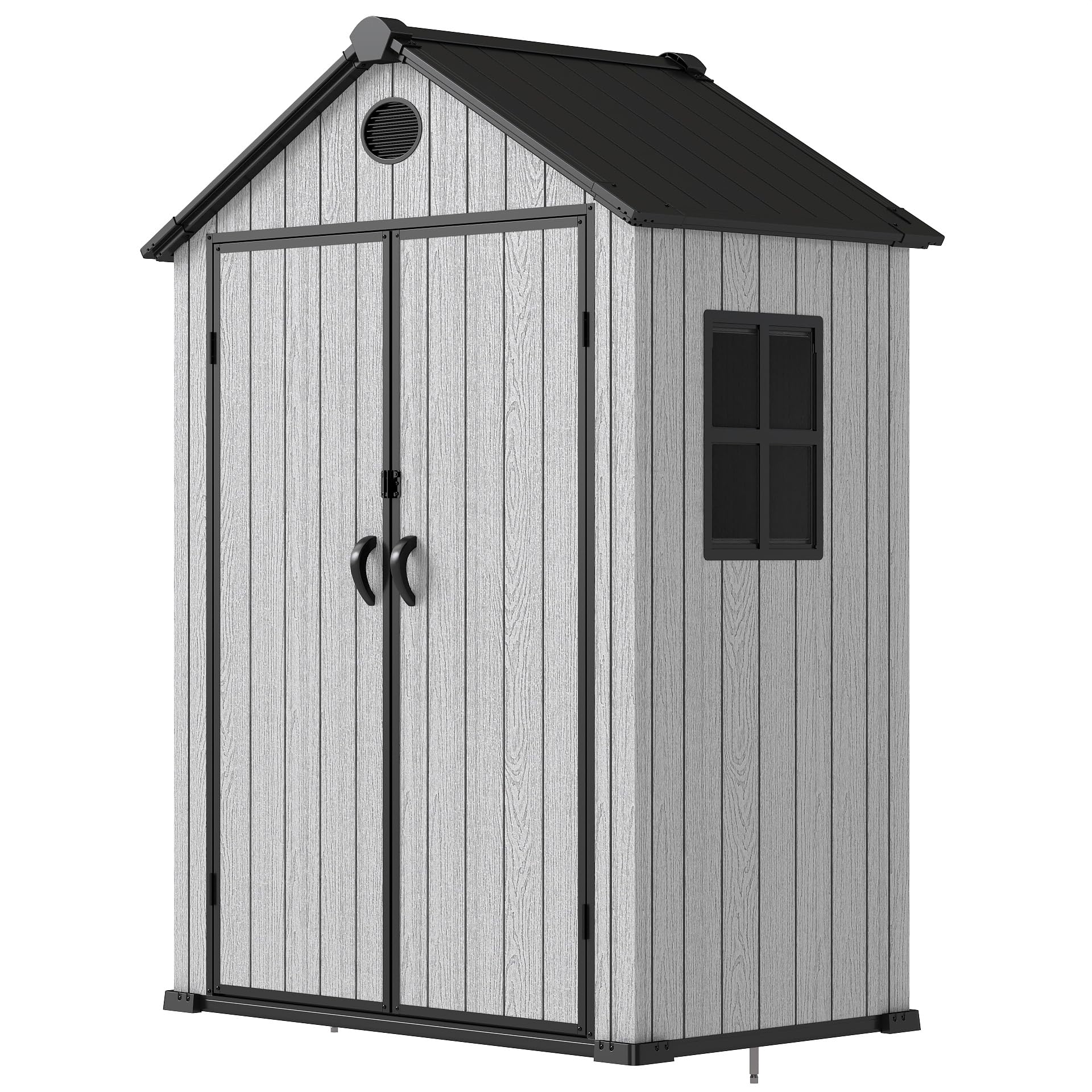 EHHLY 5.3x3.4 FT Resin Outdoor Storage Shed, 135 Cuft Garden Tool Sheds & Outdoor Storage Plastic Shed with Floor, 7FT Tall Backyard Outside Lawn Mower Storage Shed with Side Window, Cemented Grey