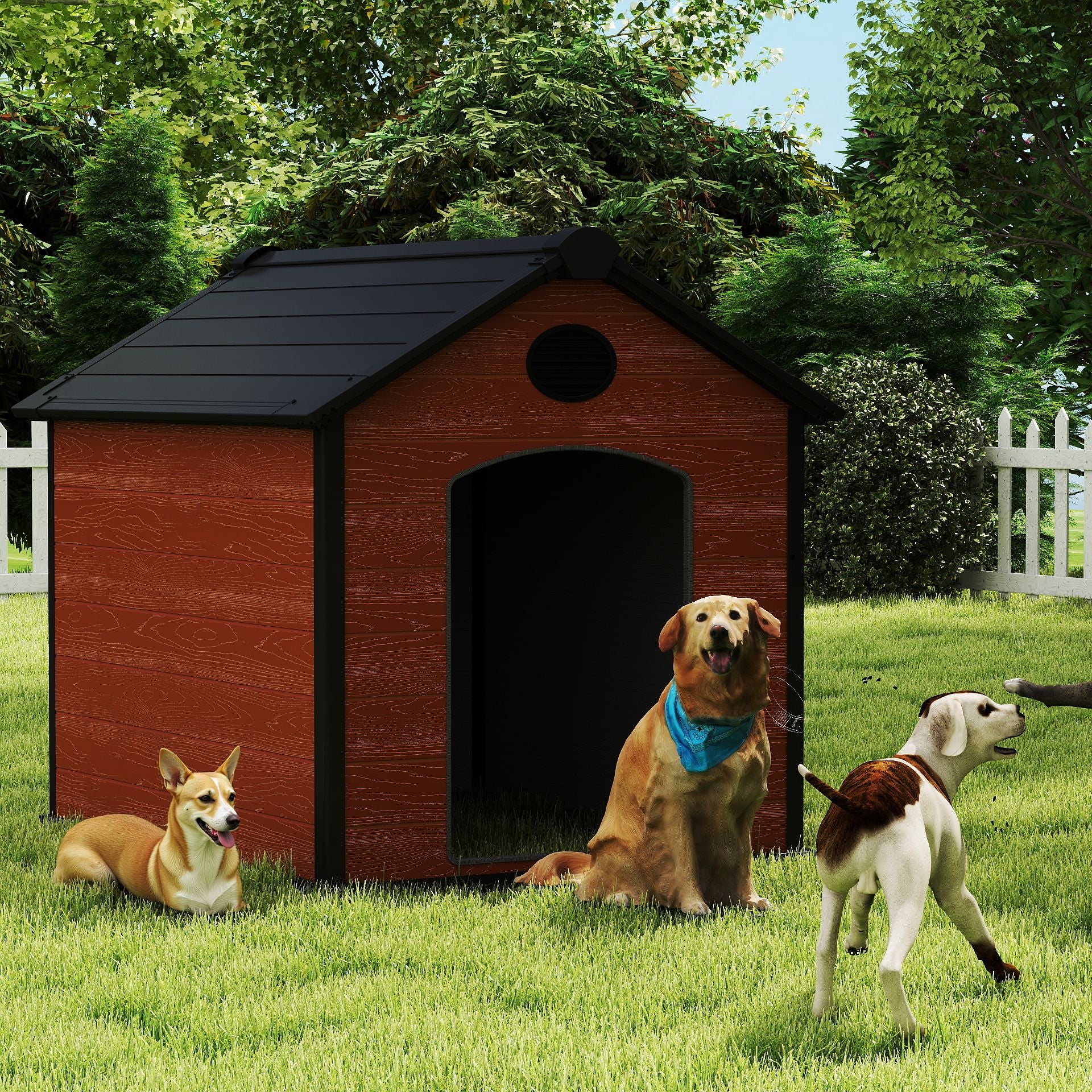 EHHLY 57" Extra Large Dog House Outdoor Weatherproof, 5XL Big Dog House for 2 Large Dogs Outside, Insulated Igloo Pet House with Elevated Floor, Extra Durable Resin Plastic, 57Lx47Wx50H, Rustic Brown