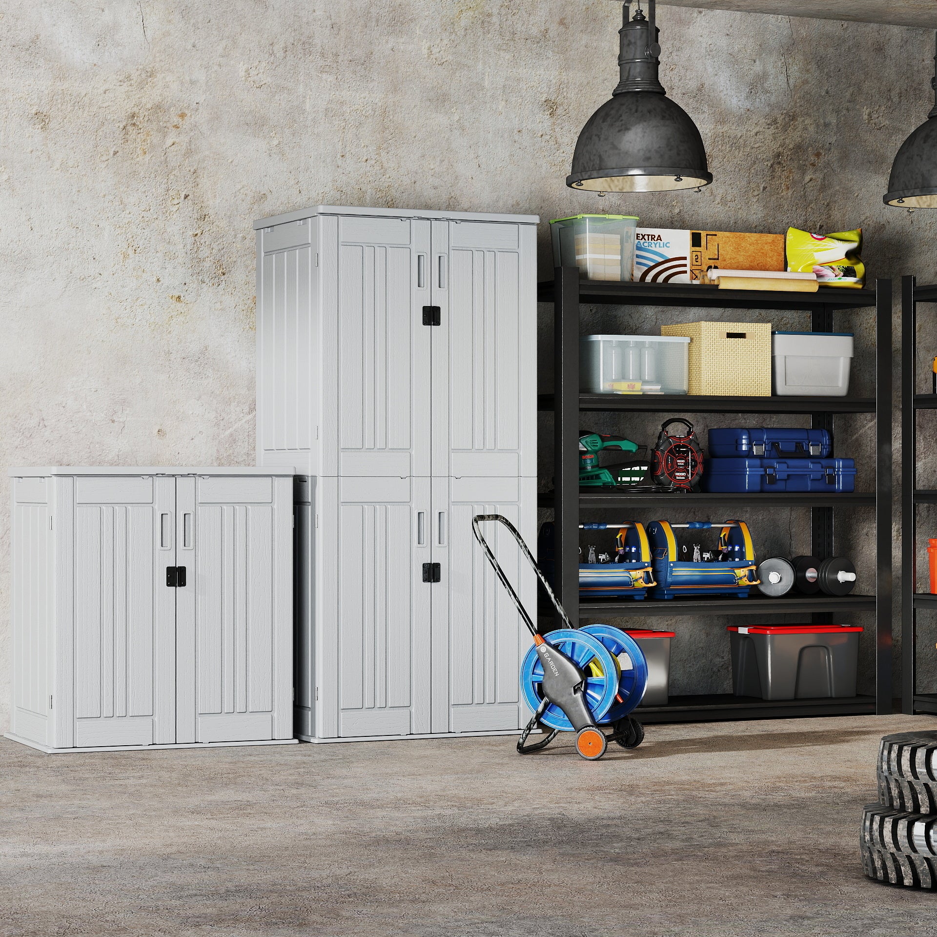 EHHLY Heavy Duty Small Storage Cabinet Outdoor Weatherproof, 14 Cuft Garage Storage Cabinet with 2 Adjustable Shelves, Lockable Kitchen Pantry Closer Organizer, 31Wx23Lx34H, White