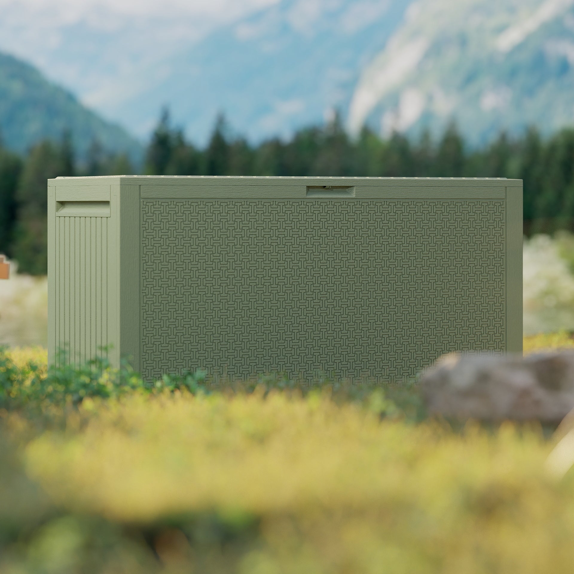 EHHLY 90 Gallon Outdoor Storage Box, Lockable Outside Storage Box Waterproof, Patio Cushions Deck Storage Boxes, Rattan Plastic Garden Hose Containers Resin Pool Storage Bins with lids, Sage Green