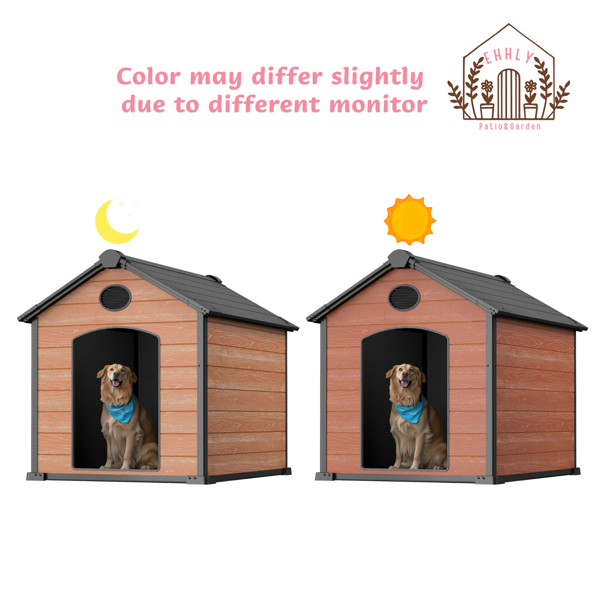 EHHLY 57" Extra Large Dog House Outdoor Weatherproof, 5XL Big Dog House for 2 Large Dogs Outside, Insulated Igloo Pet House with Elevated Floor, Extra Durable Resin Plastic, 57Lx47Wx50H, Rustic Brown