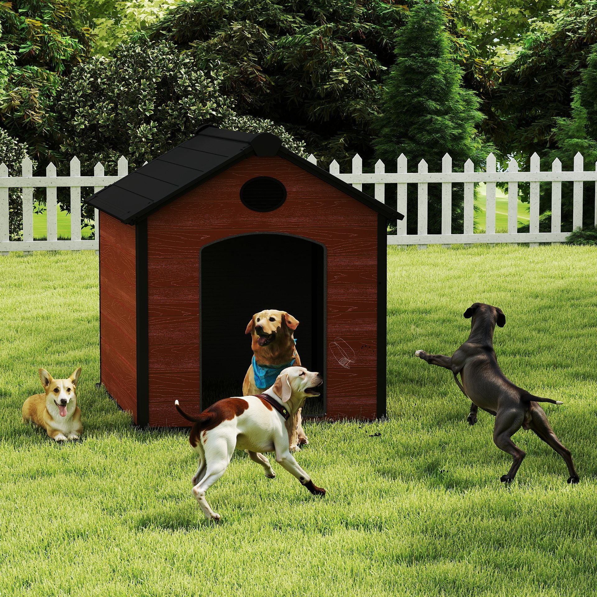 EHHLY 57" Extra Large Dog House Outdoor Weatherproof, 5XL Big Dog House for 2 Large Dogs Outside, Insulated Igloo Pet House with Elevated Floor, Extra Durable Resin Plastic, 57Lx47Wx50H, Rustic Brown