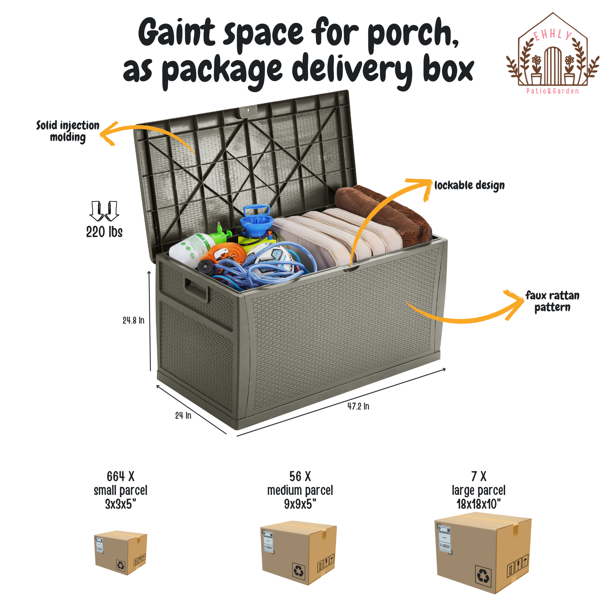 EHHLY 121 Gallon Outdoor Storage Box Large, Olive Gray