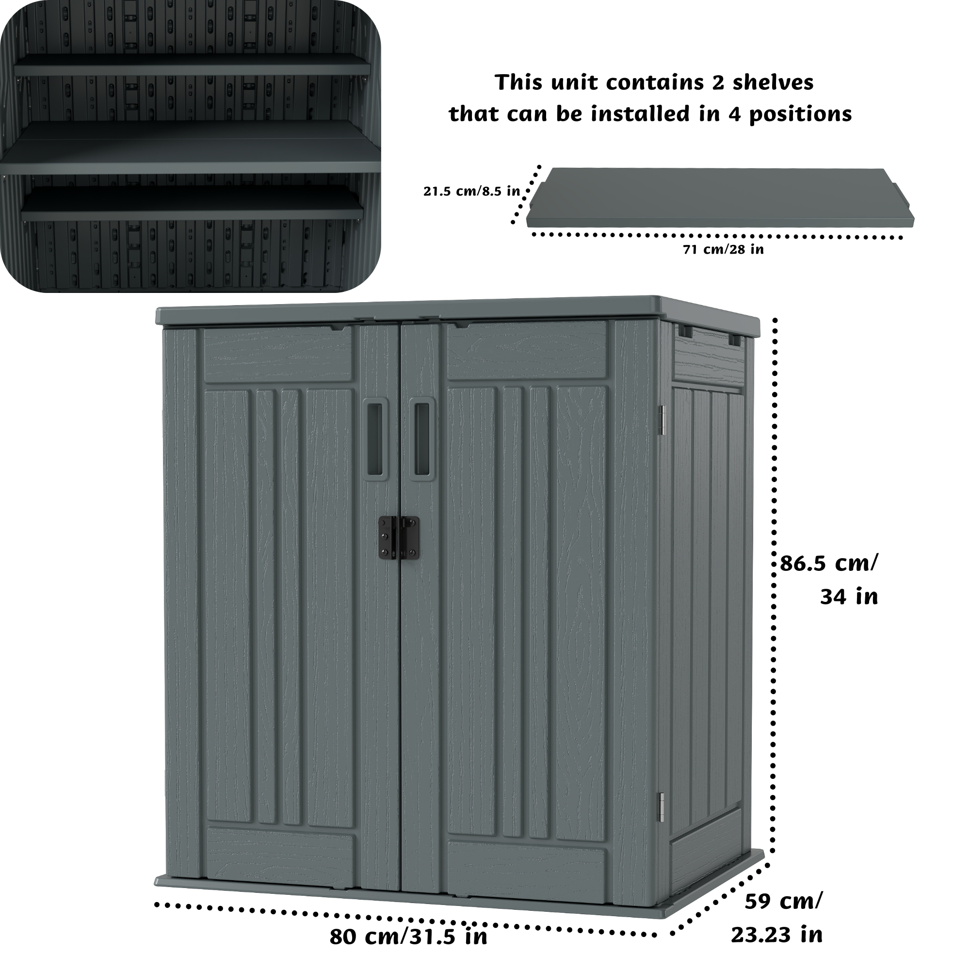 EHHLY Heavy Duty Small Storage Cabinet Outdoor Weatherproof, 14 Cuft Garage Storage Cabinet with 2 Adjustable Shelves, Lockable Kitchen Pantry Closer Organizer, 31Wx23Lx34H, Sage Grey