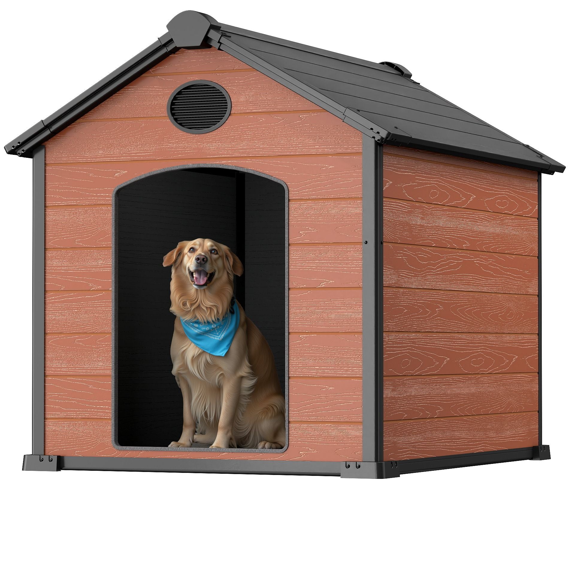 EHHLY 57" Extra Large Dog House Outdoor Weatherproof, 5XL Big Dog House for 2 Large Dogs Outside, Insulated Igloo Pet House with Elevated Floor, Extra Durable Resin Plastic, 57Lx47Wx50H, Rustic Brown