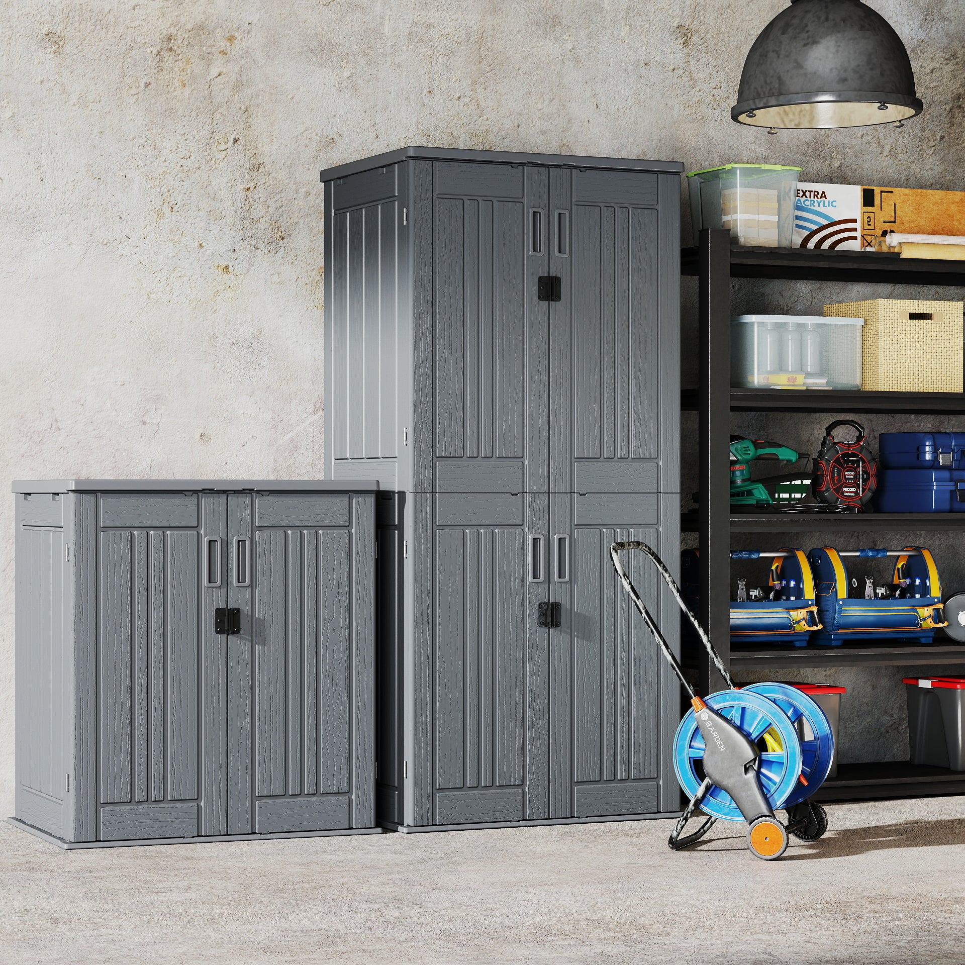 EHHLY Heavy Duty Small Storage Cabinet Outdoor Weatherproof, 14 Cuft Garage Storage Cabinet with 2 Adjustable Shelves, Lockable Kitchen Pantry Closer Organizer, 31Wx23Lx34H, Sage Grey