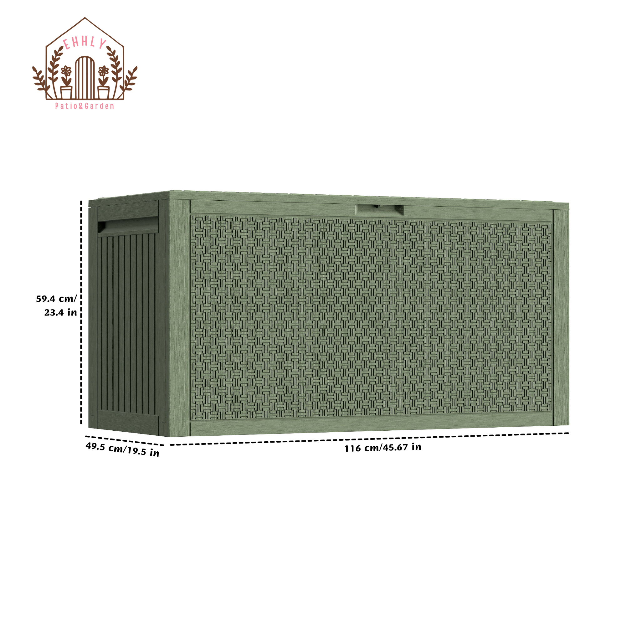EHHLY 90 Gallon Outdoor Storage Box, Lockable Outside Storage Box Waterproof, Patio Cushions Deck Storage Boxes, Rattan Plastic Garden Hose Containers Resin Pool Storage Bins with lids, Sage Green