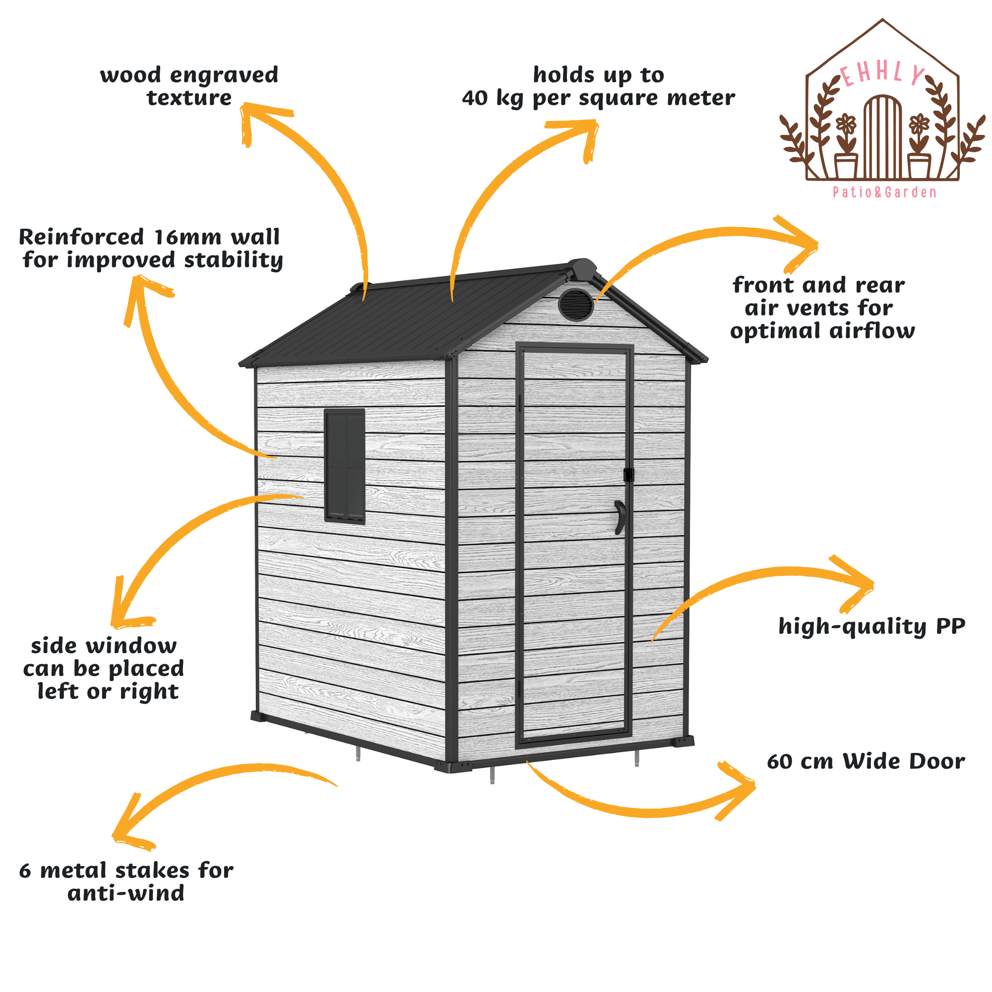 EHHLY 4x6 FT Resin Outdoor Storage Shed Large, 230 Cuft Garden Tool Sheds & Outdoor Storage Plastic Shed with Floor, 7FT Tall Backyard Outside Lawn Mower Storage Shed with Side Window, Cemented Grey