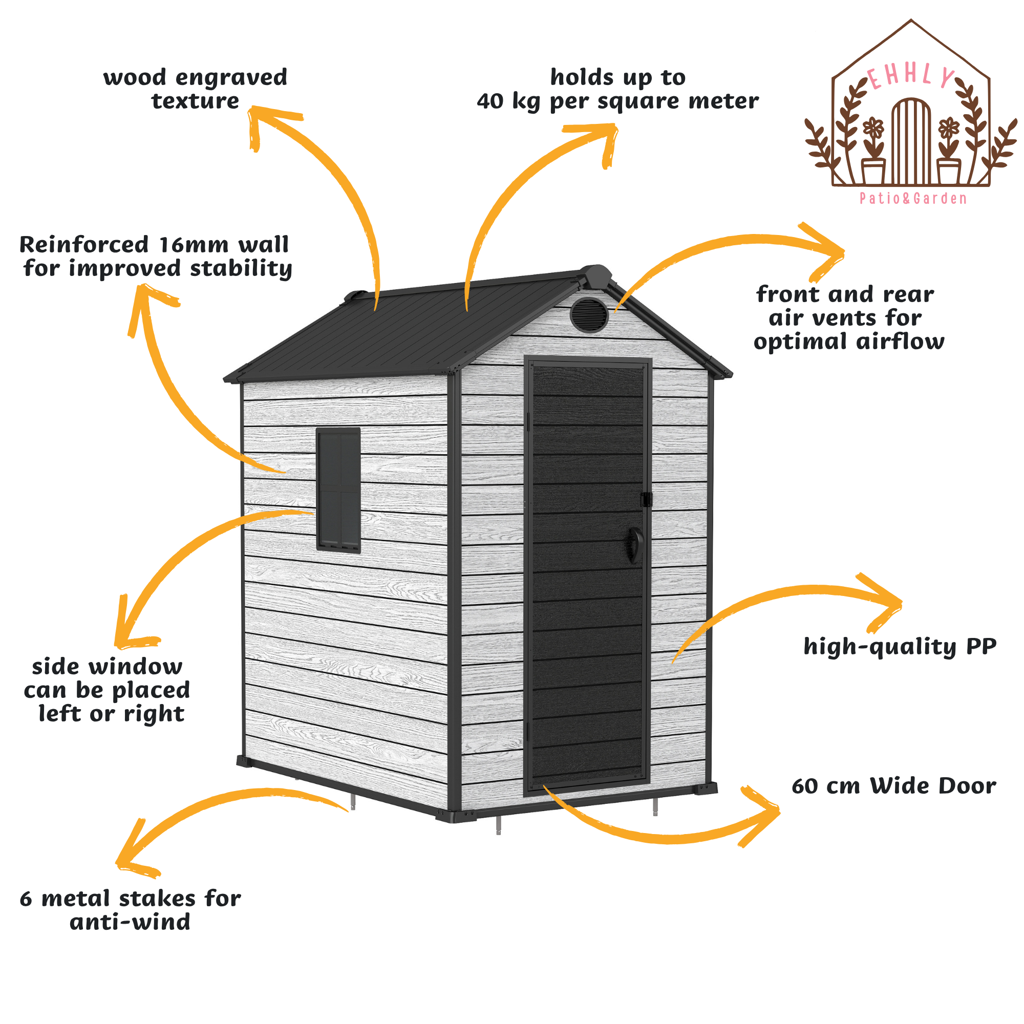 EHHLY 4x6 FT Resin Outdoor Storage Shed, 230 Cuft Garden Tool Sheds & Outdoor Storage Plastic Shed with Floor, 7FT Tall Backyard Outside Lawn Mower Storage Shed with Side Window, Cemented Grey Black