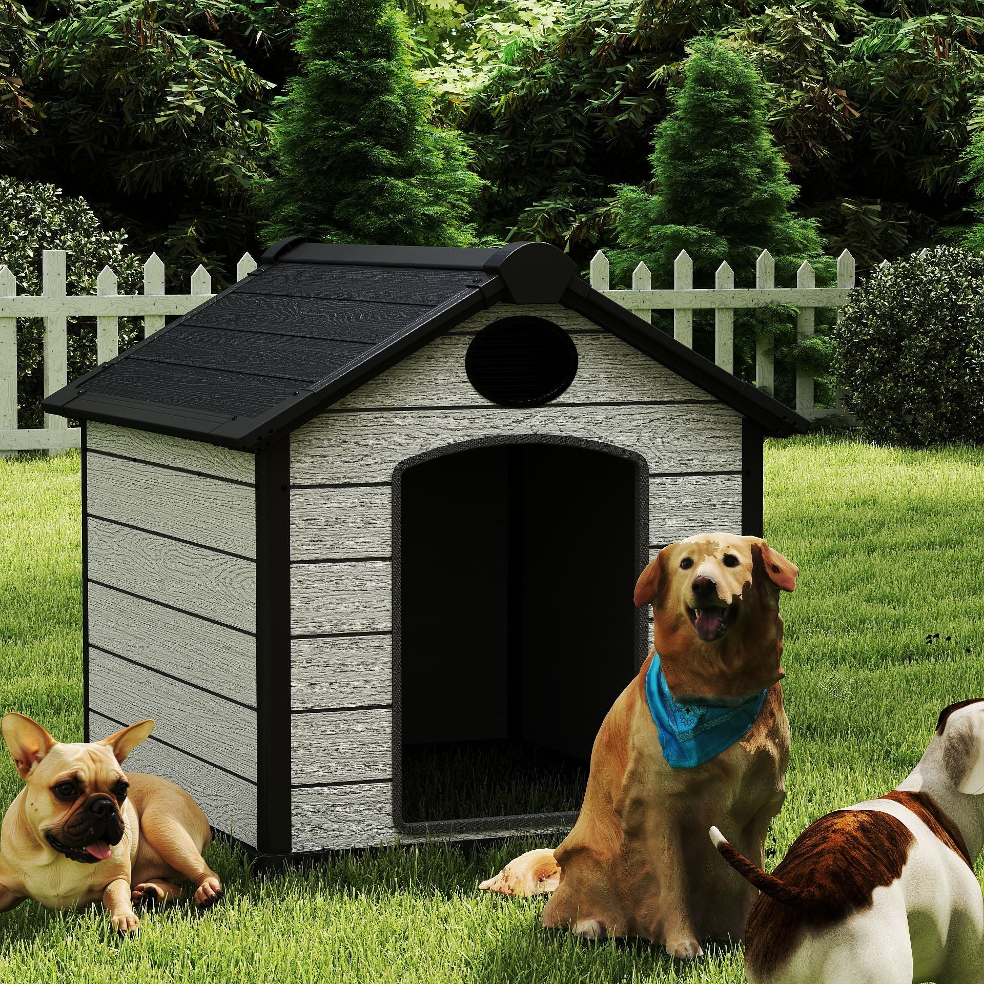 EHHLY 46" Large Dog House Outdoor Weatherproof, Insulated Igloo Dog House with Elevated Floor, 3XL Big Dog House for 2 Large Dogs Outside, Extra Durable Resin Plastic, 46"Lx40"Wx40"H, Cemented Grey