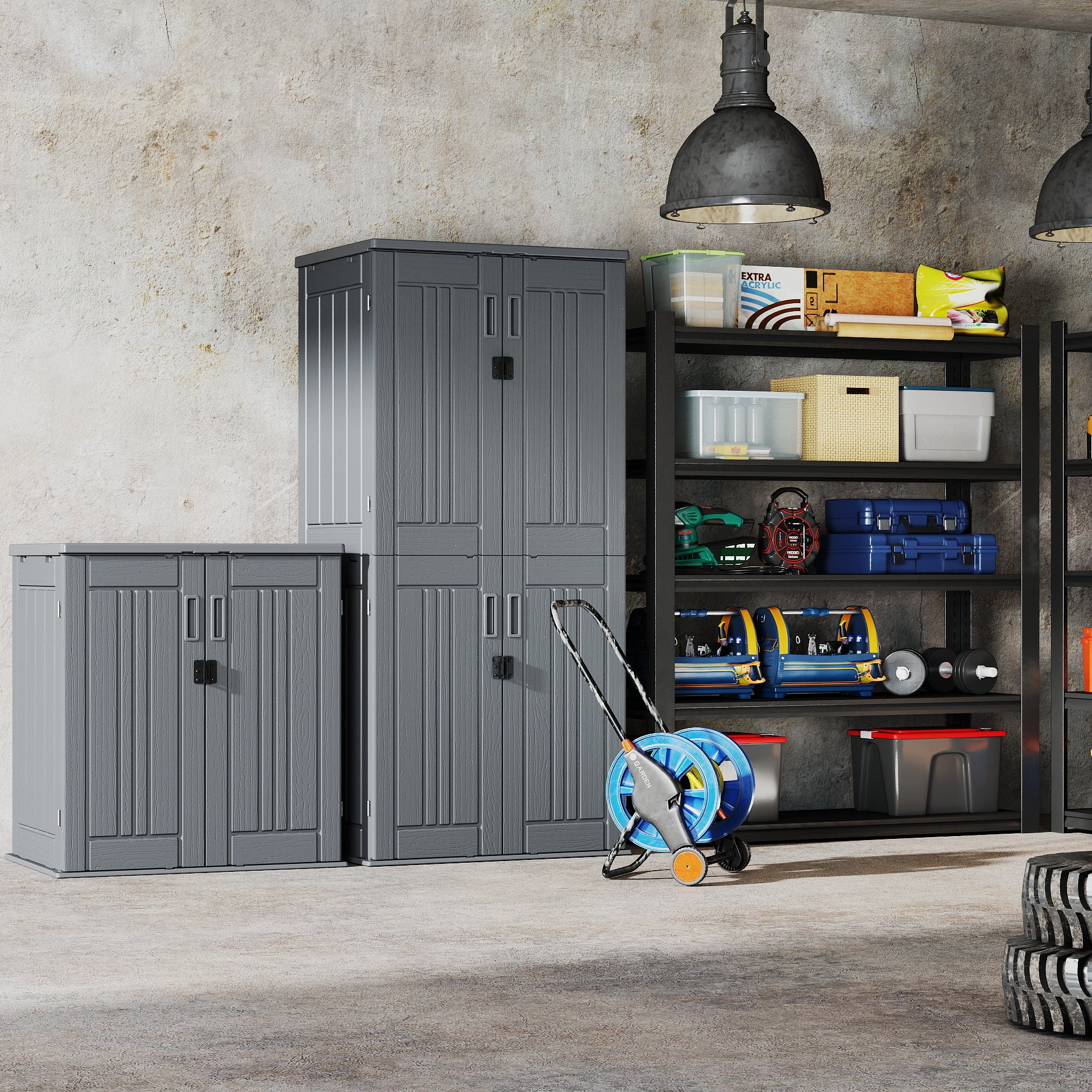 EHHLY Heavy Duty Small Storage Cabinet Outdoor Weatherproof, 14 Cuft Garage Storage Cabinet with 2 Adjustable Shelves, Lockable Kitchen Pantry Closer Organizer, 31Wx23Lx34H, Sage Grey